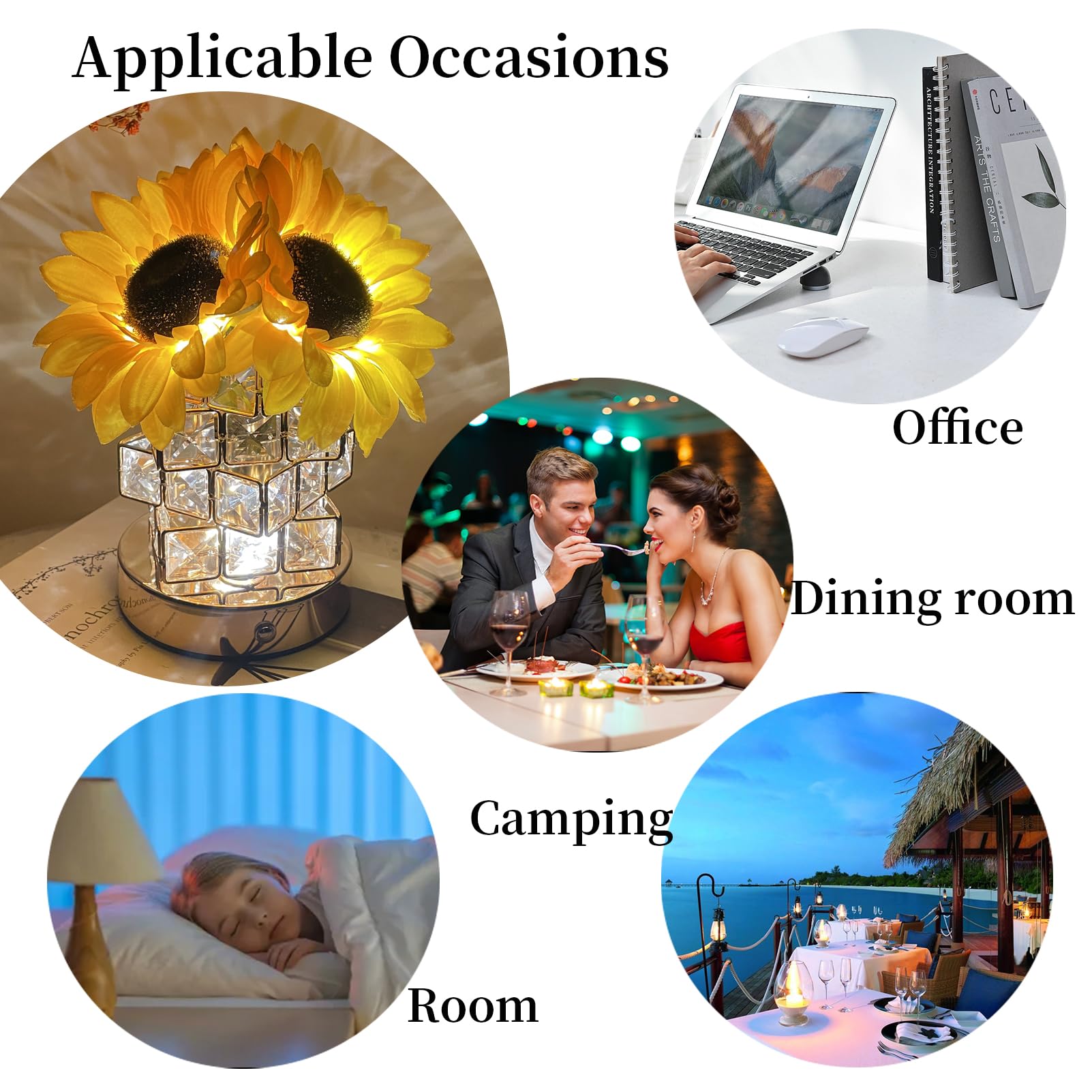 Yunbiaosen Sunflowers Flower Lamp,3-Colour Infinitely Dimming Small Night Light,Rechargeable Cordless Touch Table Lamp,Home Office Decor Birthday For Women Mom (Crystal Magic Cube Sunflower)