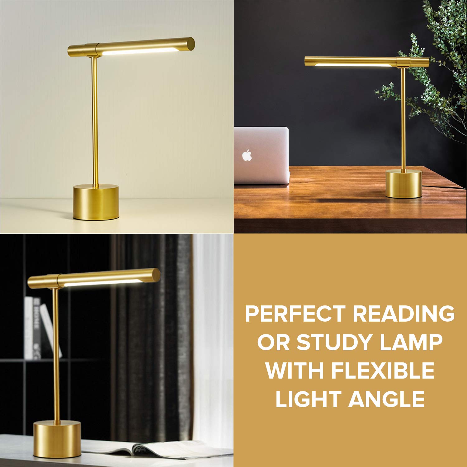 12Vmonster Bling All-Brass Mid Century Desk Lamp - Modern Gold Bankers Shade - 18-In Led Light - Adjustable Table Lamp For Study, Bedside Reading - Polished Brass