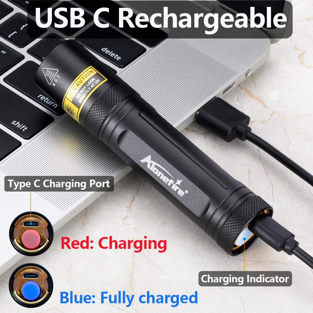 Alonefire Sv77 10W 395Nm Uv Flashlight Portable Rechargeable Blacklight Money Detector For Pet Urine Detector, Resin Curing, Scorpion, Fishing, Minerals With Uv Protective Glasses, Built-In Battery