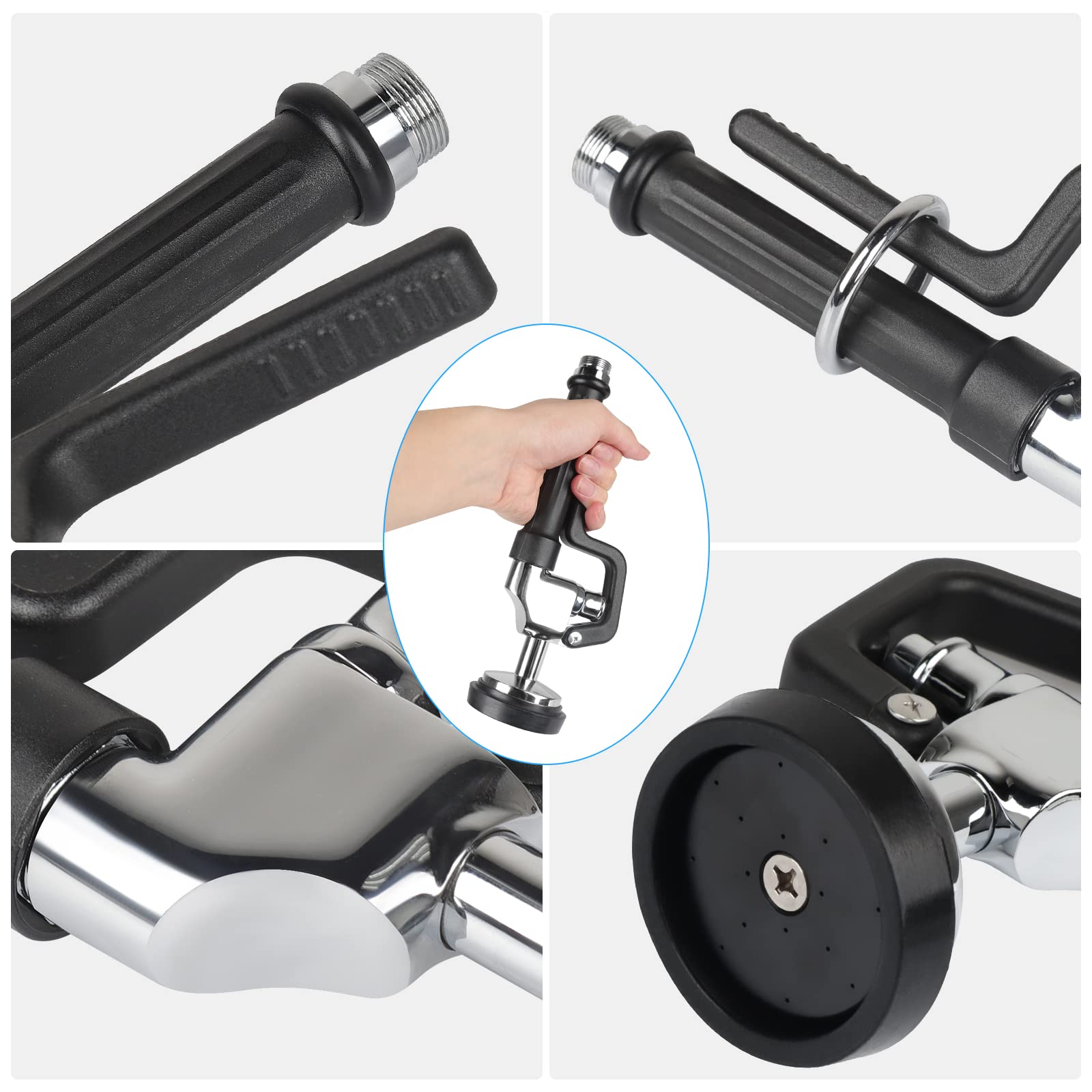 Kanoney Spray Valve With Pre Rinse Hose 38" Stainless Steel Flexible Hose With Sprayer Nozzle Head Replacement Kit For Commercial Sink Industrial Restaurant Kitchen Faucets(Black)