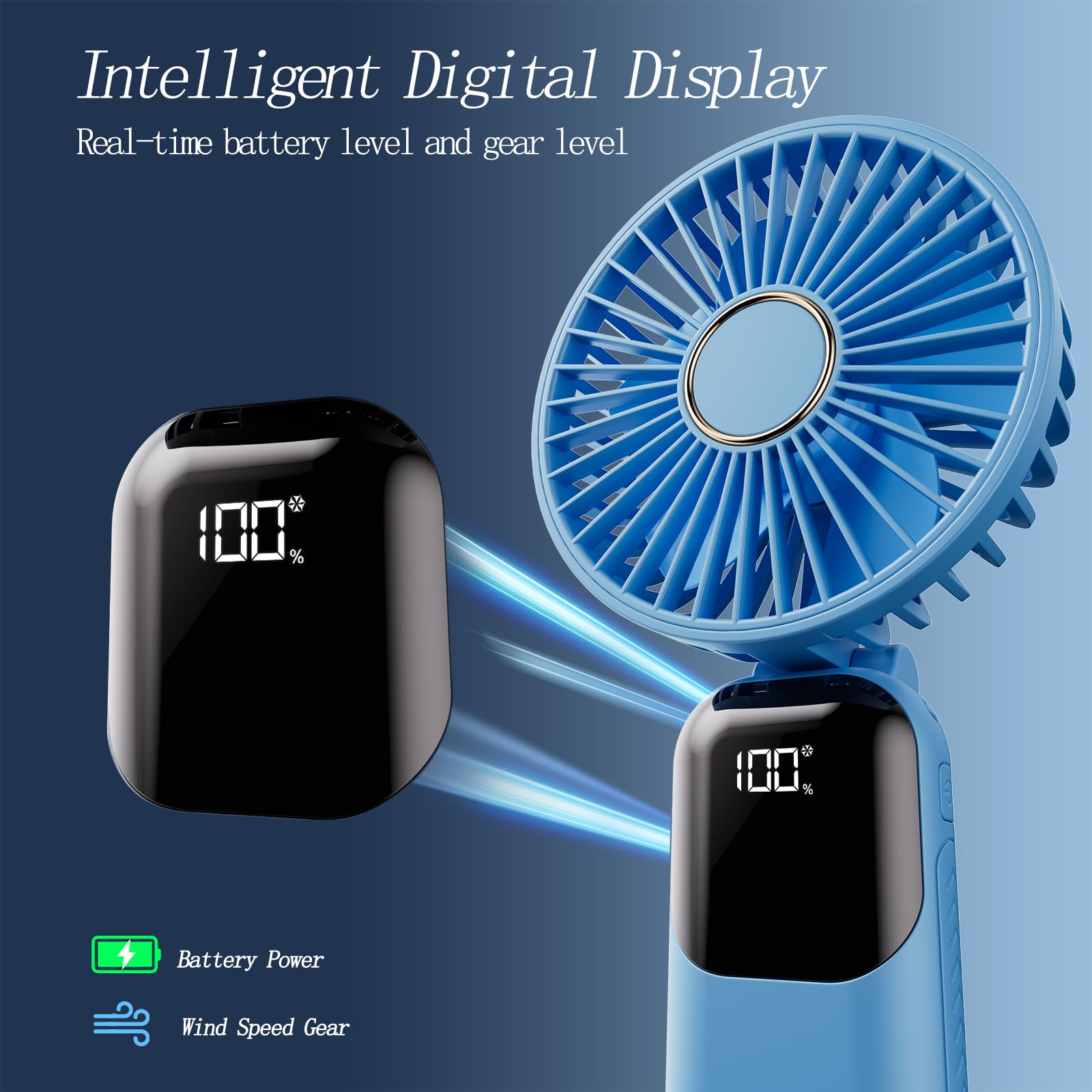 Portable Fan, 4200Mah Battery Operated Fan, 5 Speeds&Digital Display, Makeup Fans For Women