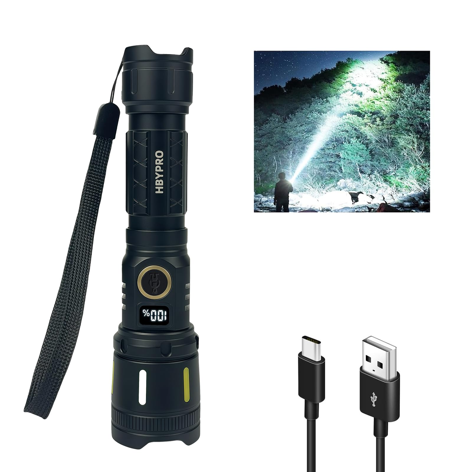 Hbypro Led Flashlights High Lumens Rechargeable 990,000 Lumens Super Bright Flashlight Compact Handheld Premiun Aluminum Alloy Body Flash Light With 4 Light Modes For Home And Outdoor Use