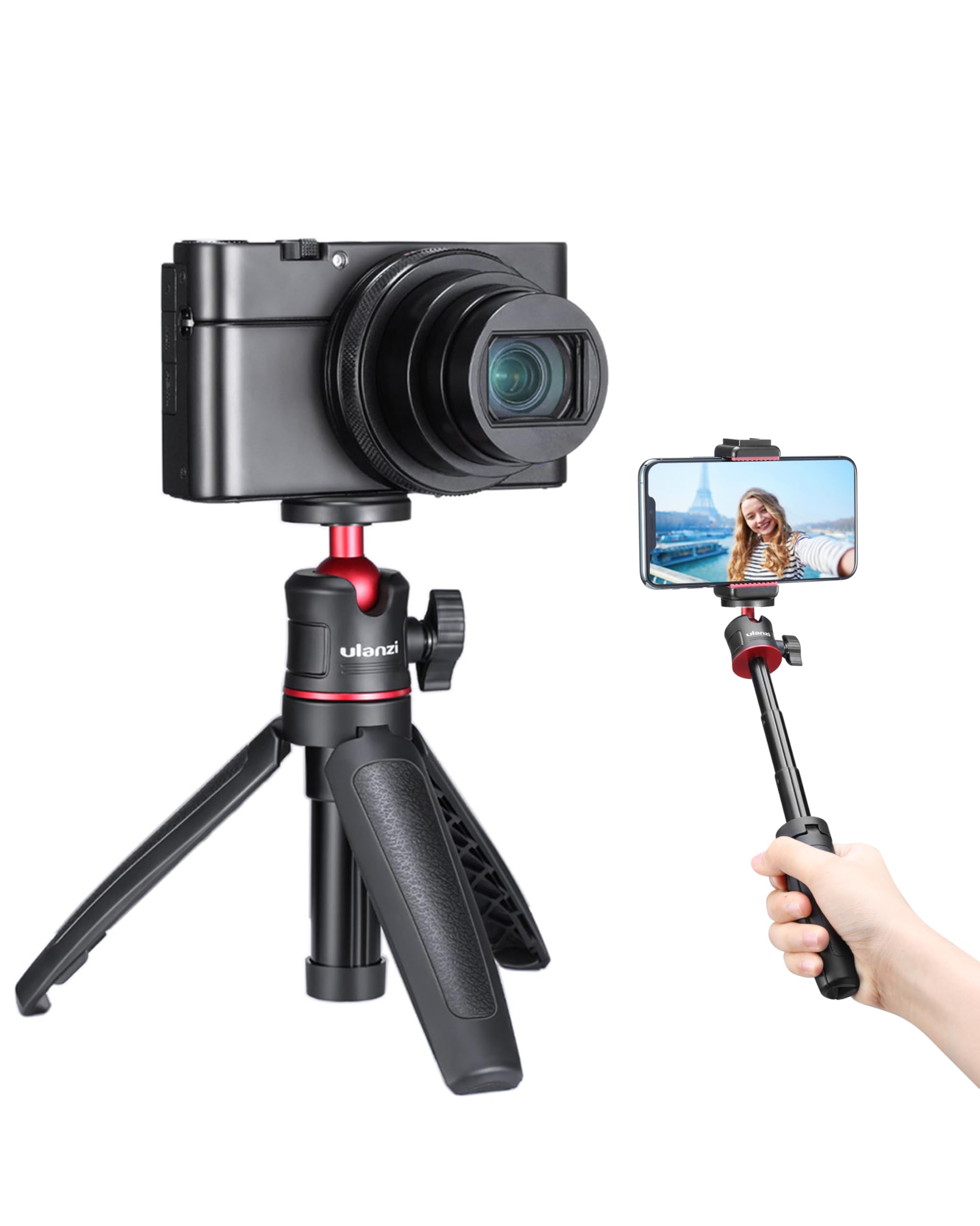 Yiliwit Mt-08 Black Mini Tripod For Camera, 1/4" Screw Universal For Sony/Canon/Nikon/Fujifilm Vlog Camera, Extendable Handheld Portable Vlogging Tripod Mount, Video Shooting Filming Table Stand