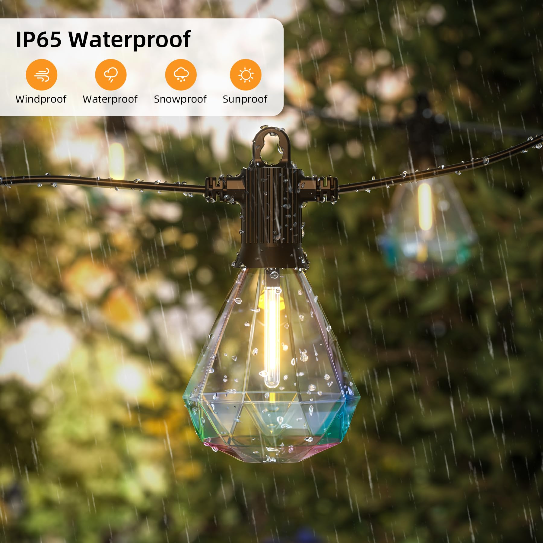 Zuske 50Ft Outdoor String Lights Led Patio Lights String With 25Pcs Shatterproof Diamond Bulbs Ip65 Waterproof Heavy Duty Led Porch String Lights For Outside Porch Yard Garden Party Bistro