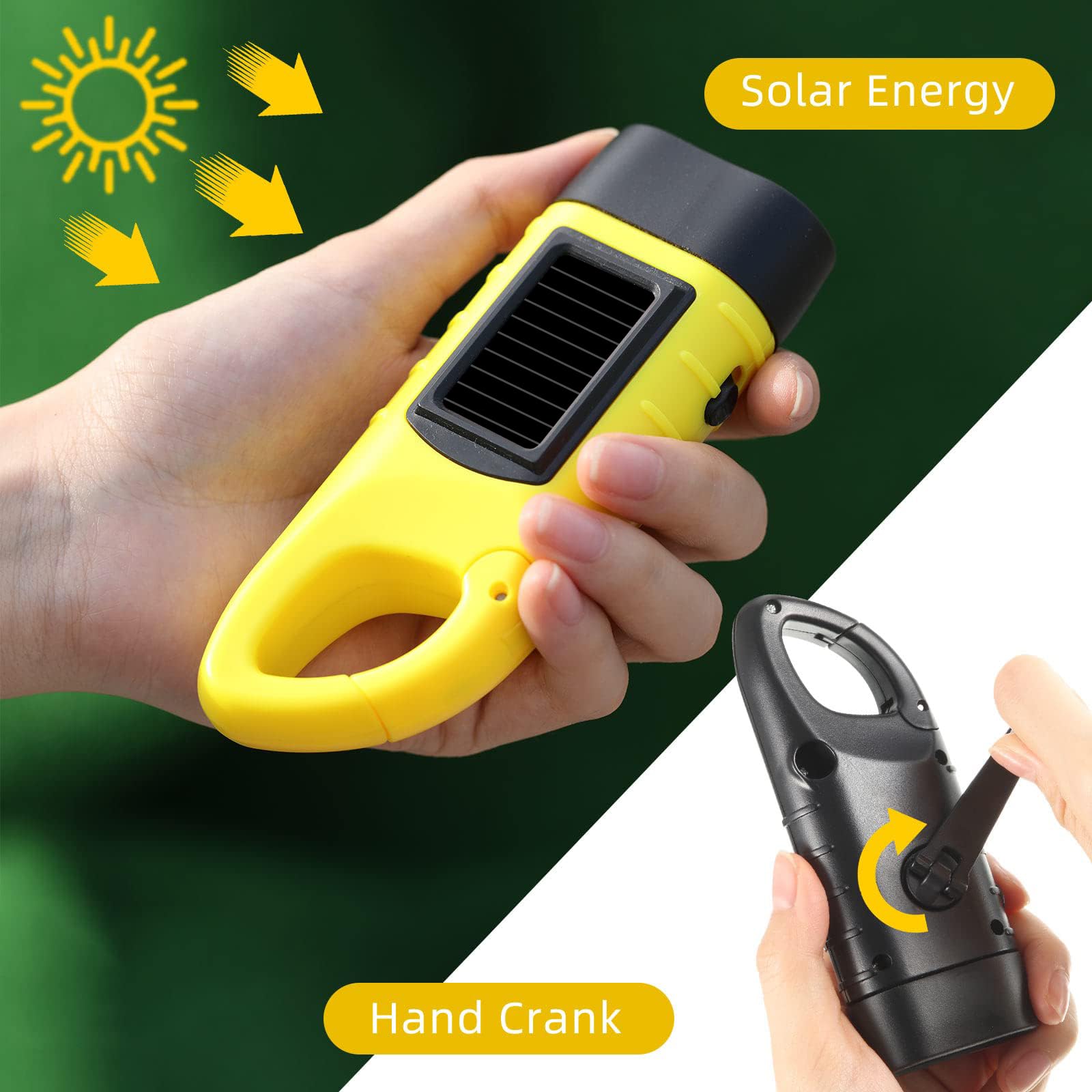 Eknbke Hand Crank Solar Flashlight, Portable Led Survival Flashlight For Camping, Outdoor, Hiking - No Battery Required - Yellow