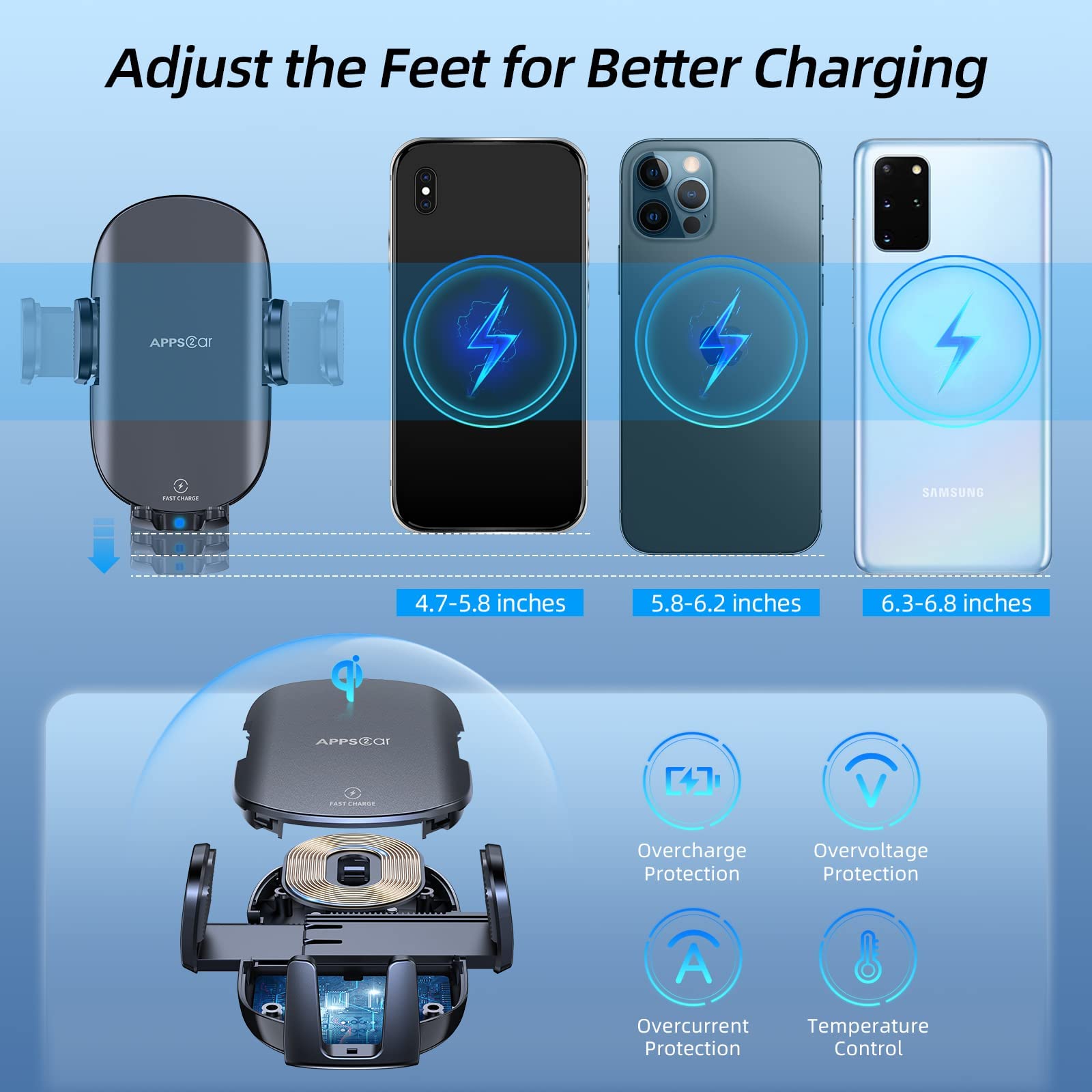 Apps2Car Wireless Car Charger 15W Fast Charging Car Phone Holder Charger Wireless Car Charger Mount For Dashboard Windshield Air Vent Compatible With Iphone 15 Pro Max Plus 14 13 12 Samsung Lg & More