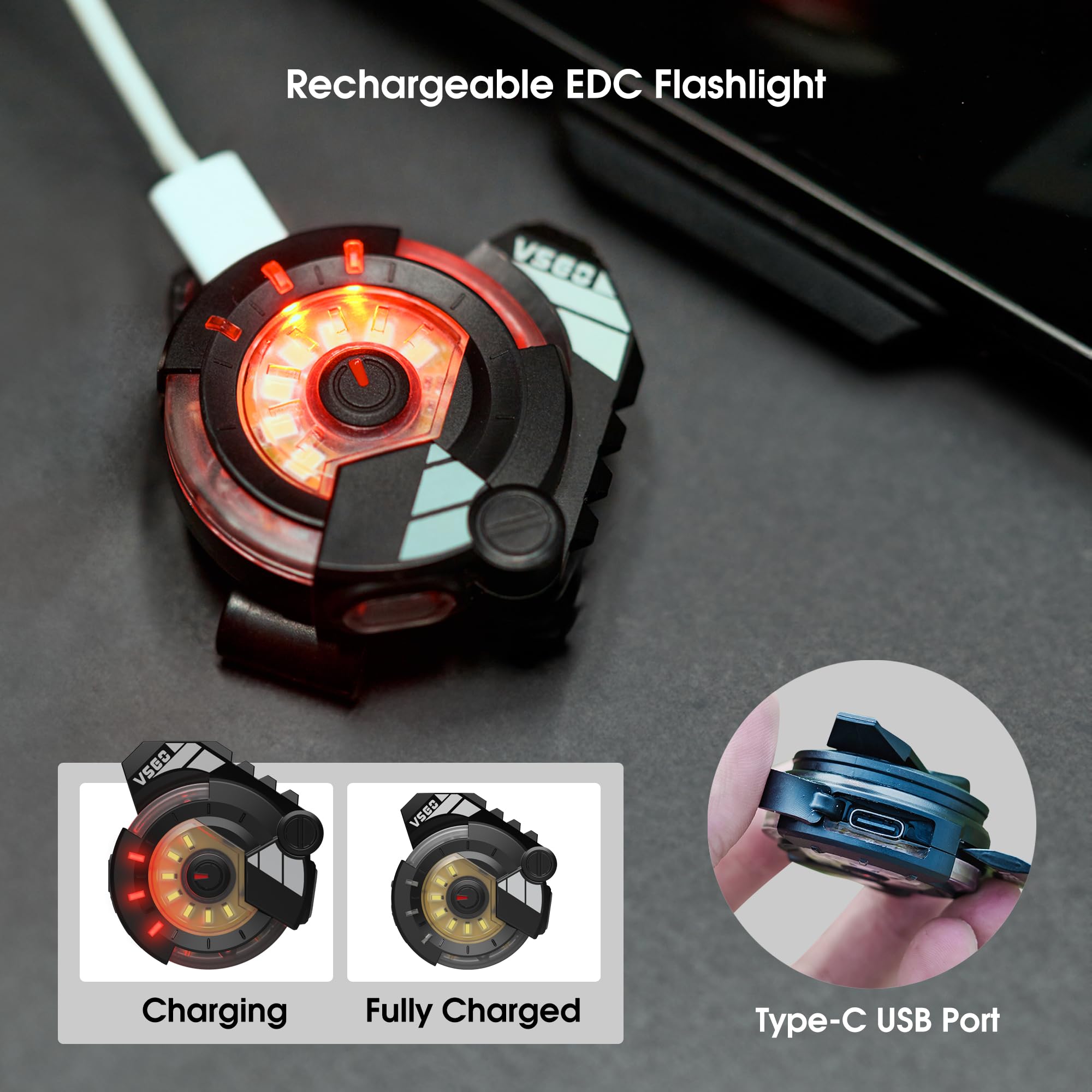 Vsgo Portable Edc Flashlight,Rechargeable Work Light,Hat Clip Light,8 Modes,Clip For Pocket & Hat, Magnetic Base, Portable For Inspection, Repairs, Cycling,Camping,Travel, Hiking And Emergency