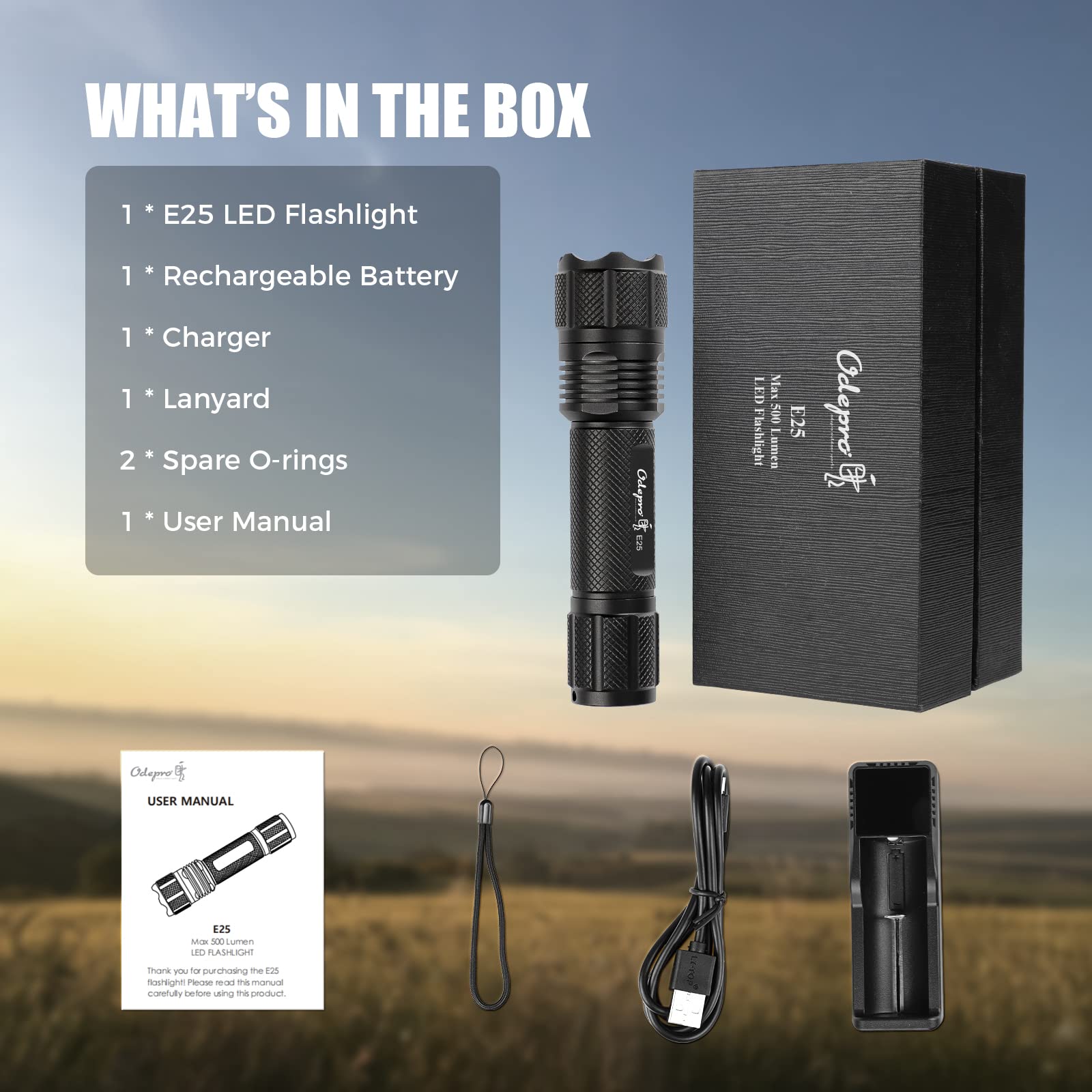 Odepro E25 Led Flashlight, 500 Lumen Small Compact Bright Edc Pocket Flashlights With High/Low/Sos Light Modes, Ipx6 Waterproof, For Outdoor Camping Searching Emergency