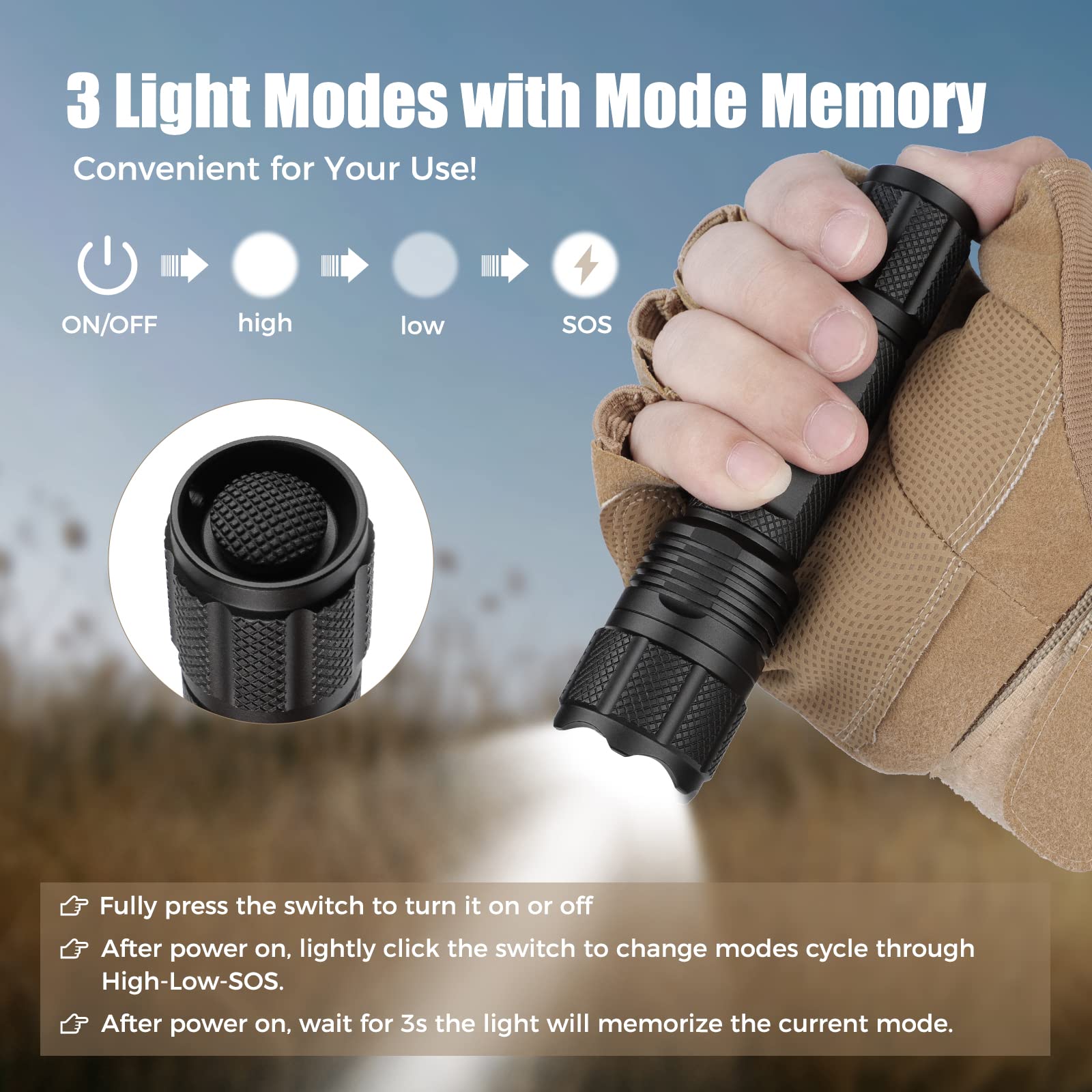 Odepro E25 Led Flashlight, 500 Lumen Small Compact Bright Edc Pocket Flashlights With High/Low/Sos Light Modes, Ipx6 Waterproof, For Outdoor Camping Searching Emergency