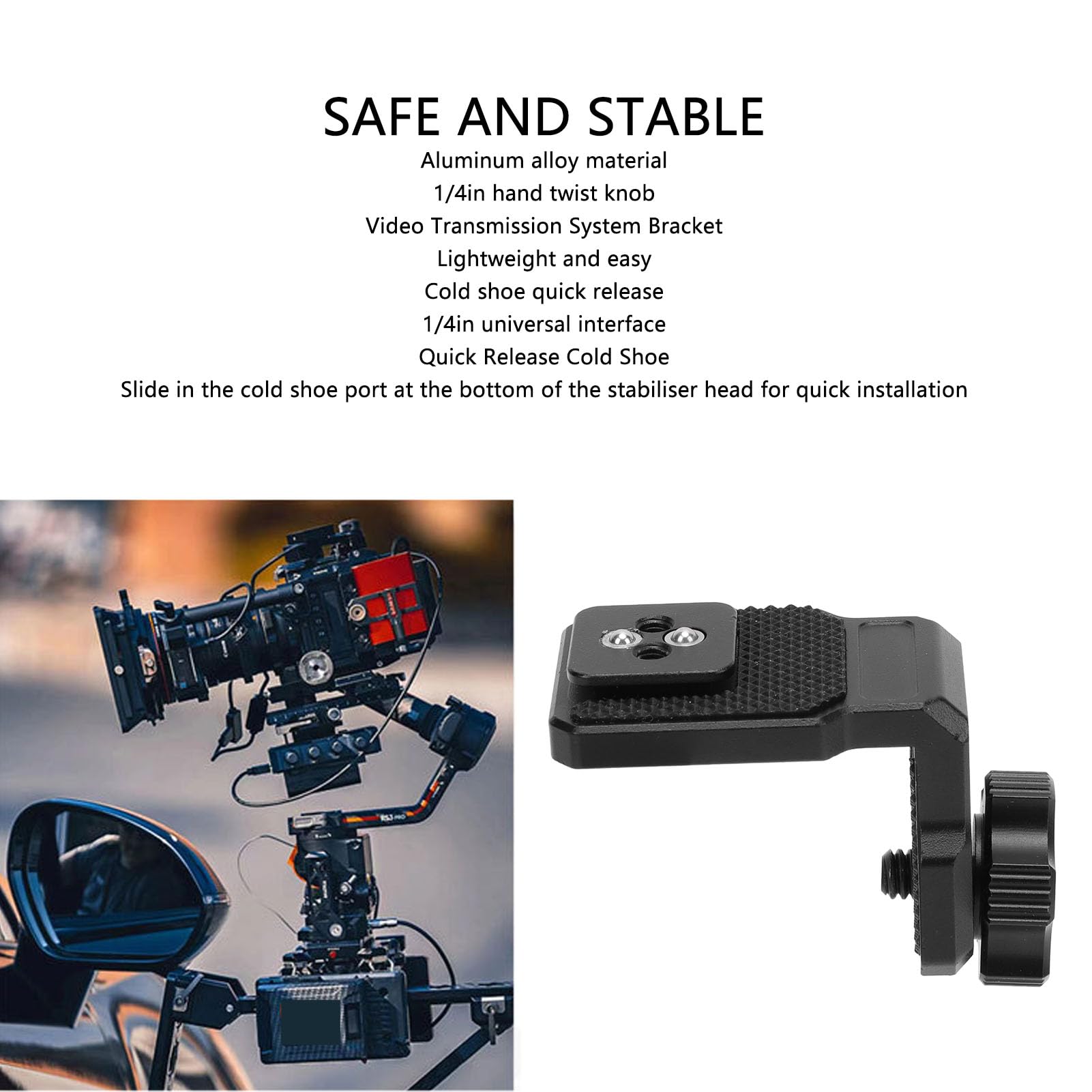 Akozon Video Transmission System Bracket Adapter Lightweight With 1/4In Screw For Rs2 Rsc2 Stabilizer