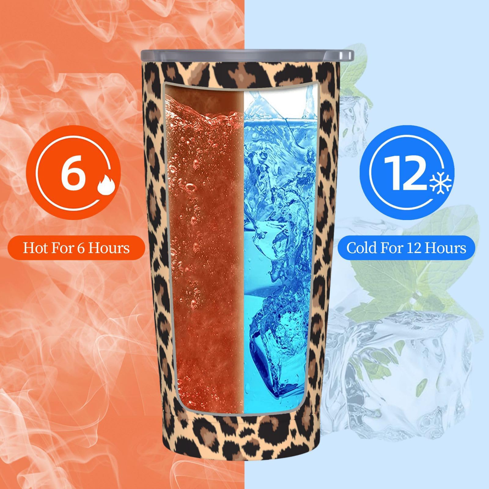 Leopard Print Tumbler, Cheetah Cup With Lid And Straw, 20 Oz Stainless Steel Insulated Water Bottle