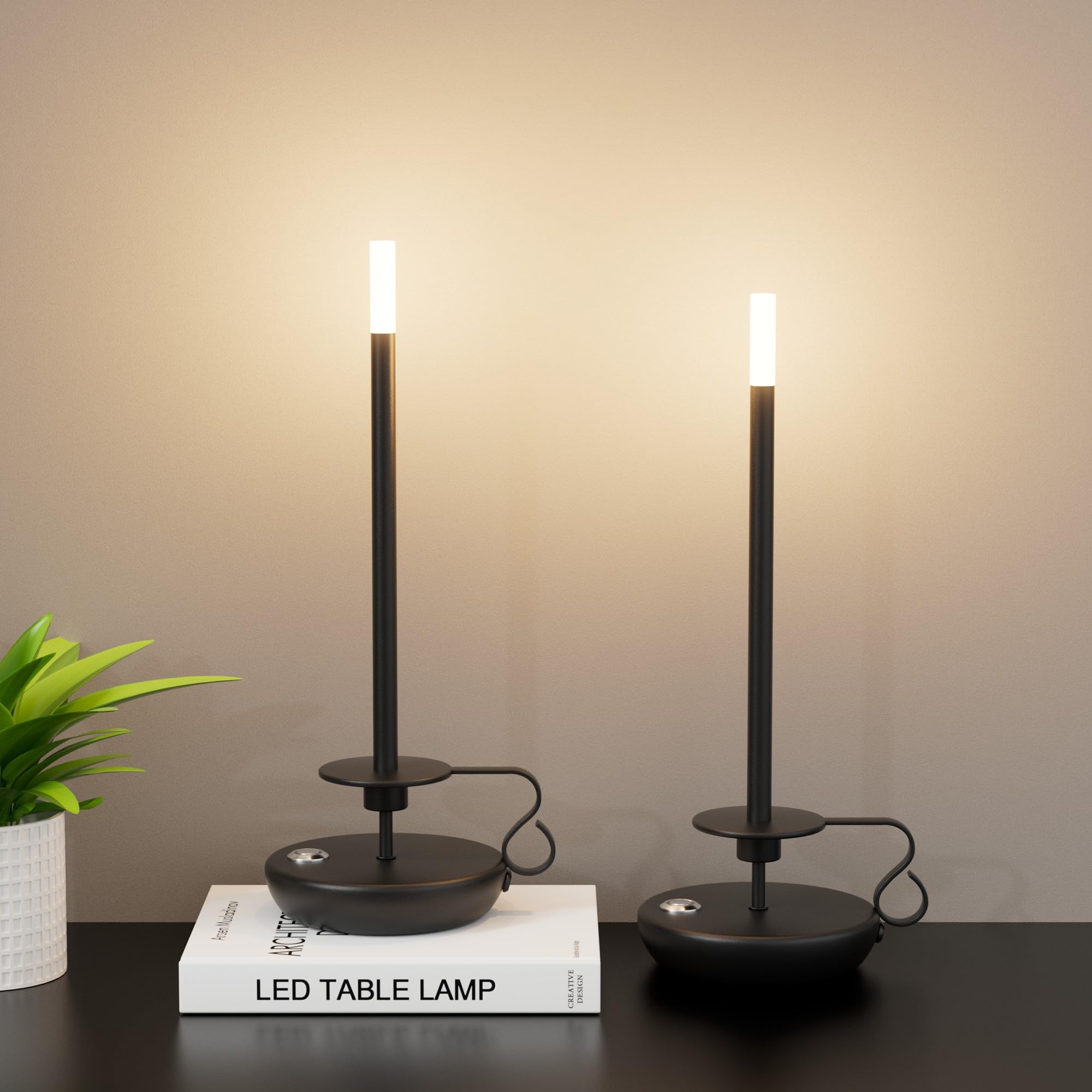 Irotine 2 Pack Cordless Led Table Lamp, Battery Powered Stepless Dimmable Rechargeable Table Lamp For Dinner/Dining/Bedroom/Bar/Camping(Black)
