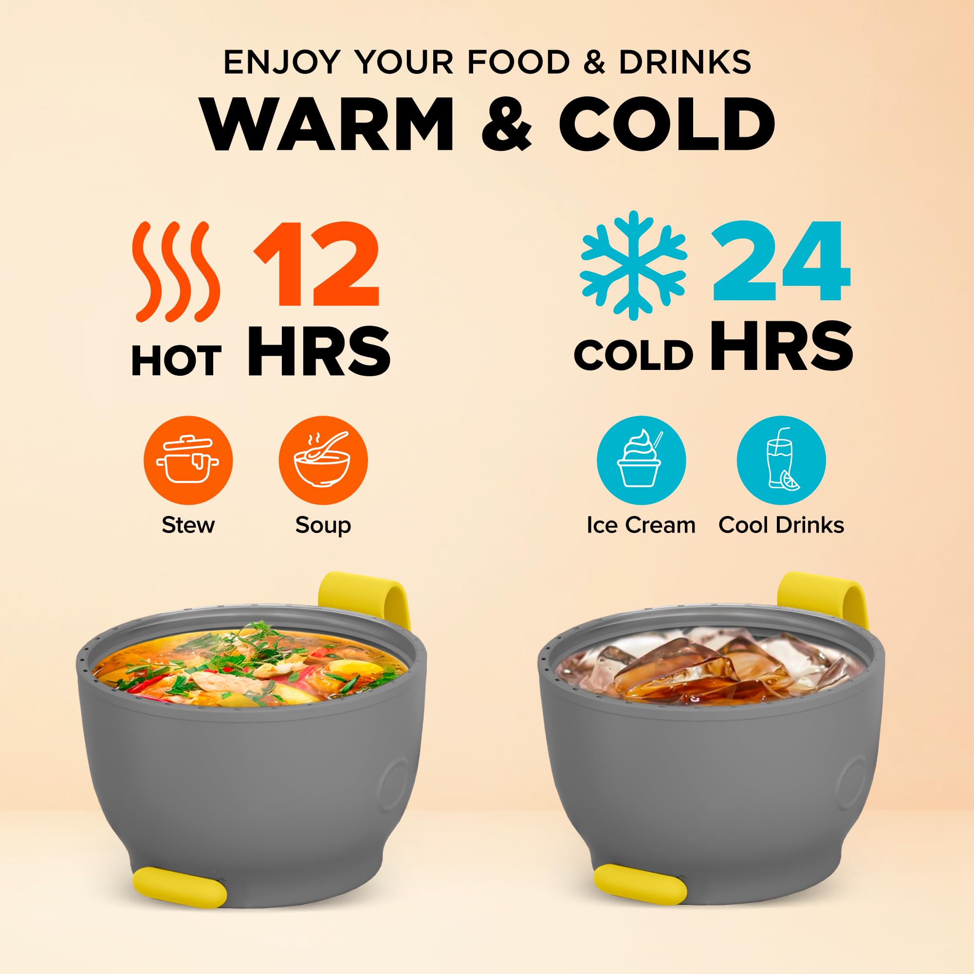 Energify Vacuum Insulated Food Jar Wide Mouth 12 Oz Soup Thermo With Folding Spoon