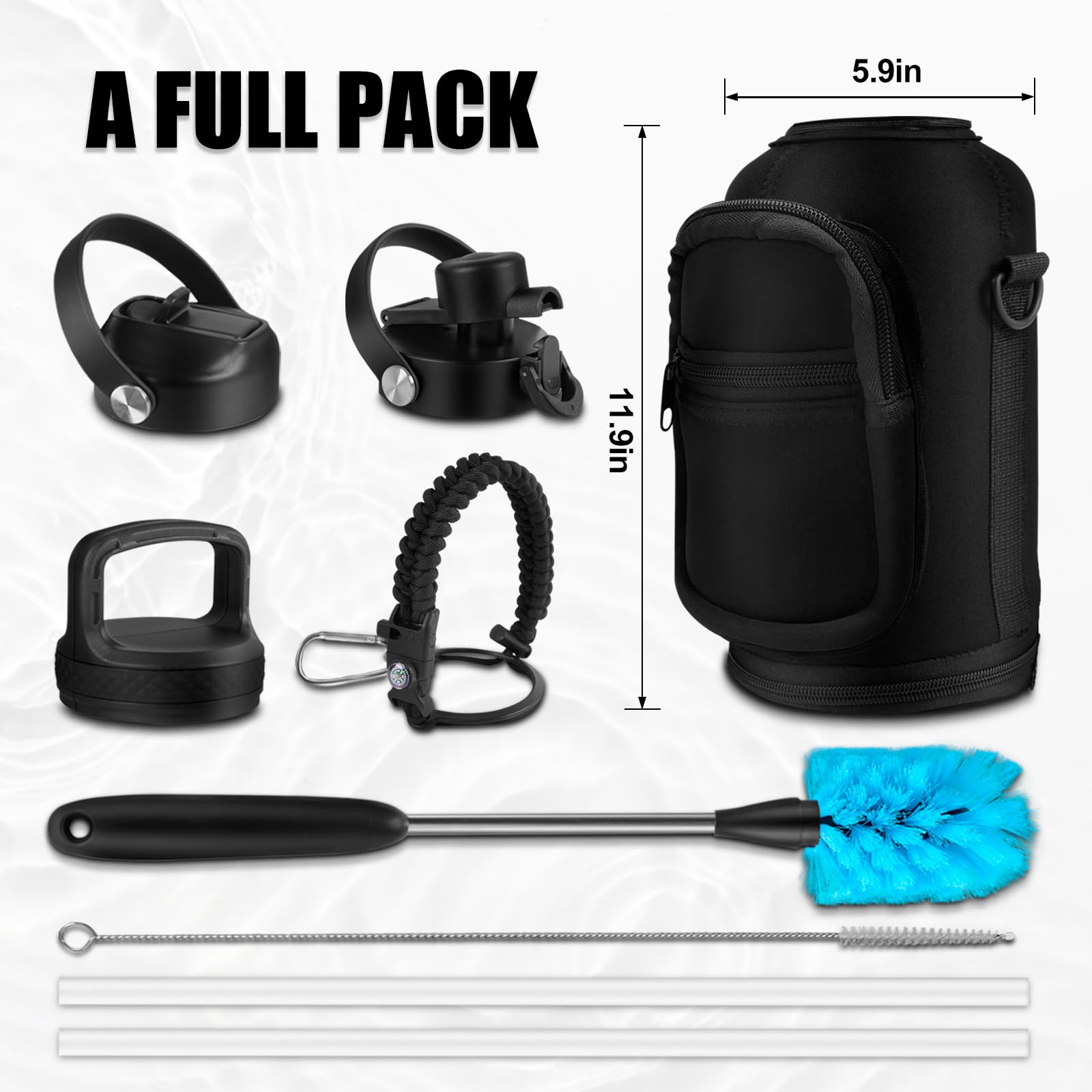 1 Gallon Water Bottle Insulated With Powder Coated, Water Jug 1 Gallon With Straw Lids