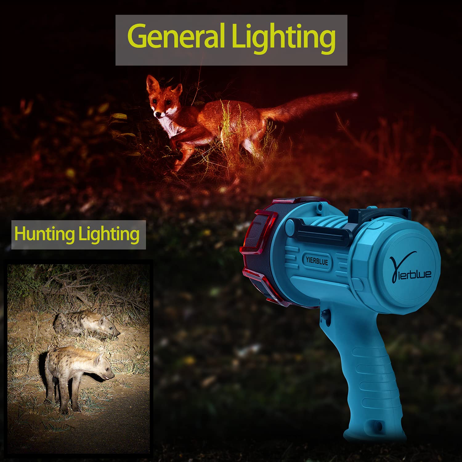 Yierblue Rechargeable Spotlight,18W Ipx7 Water-Resistant Flashlight, Super Bright 200000 Lumens Led,10000Mah 20H Ultra-Long Standby,Ideal Spotlight For Boating, Camping, Hiking, Hurricane Survival(Blue)…