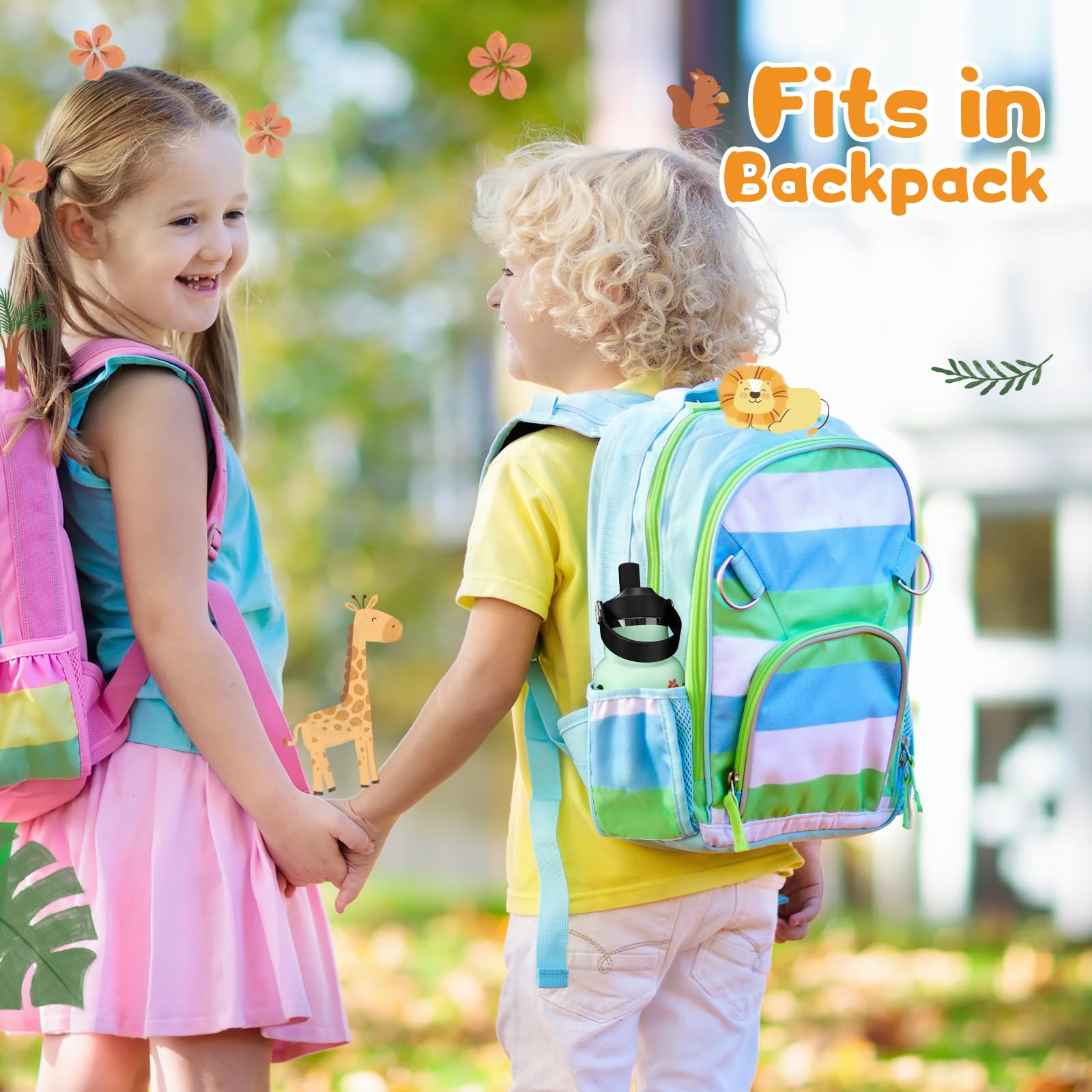 12Oz Kids Water Bottle For School With Kids-Friendly Straw & Handle, Leakproof Toddler Water Bottle