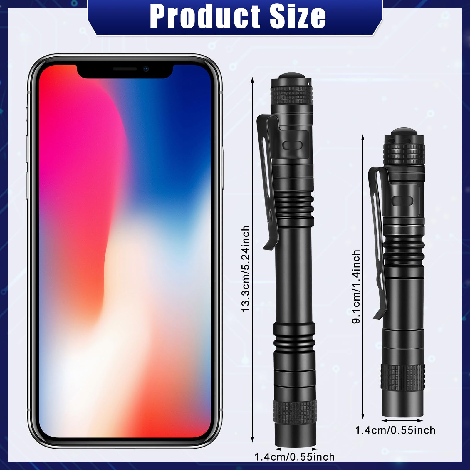 Tujoe 60 Pack Small Led Pen Light Set Mini Handheld Flashlight With Clip Led Pen Tactical Pocket Torch Pen Flashlight For Camping Outdoor Emergency Inspection 3.58 Inches And 5.2 Inches