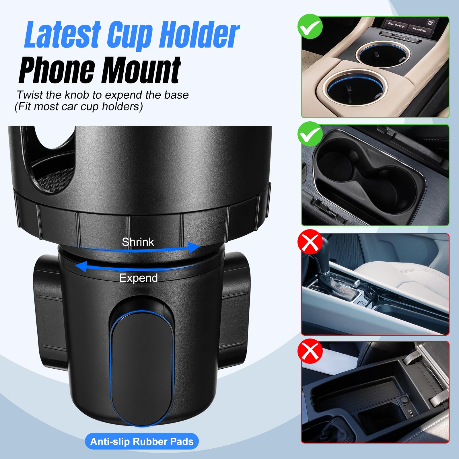 This Hill Cup Holder Phone Mount For Car, 2 In 1 Car Cup Phone Holder Expander With Adjustable Base,360 Degree Rotation,Cup Phone Holder For Car Compatible Iphone,Samsung & All Smartphones
