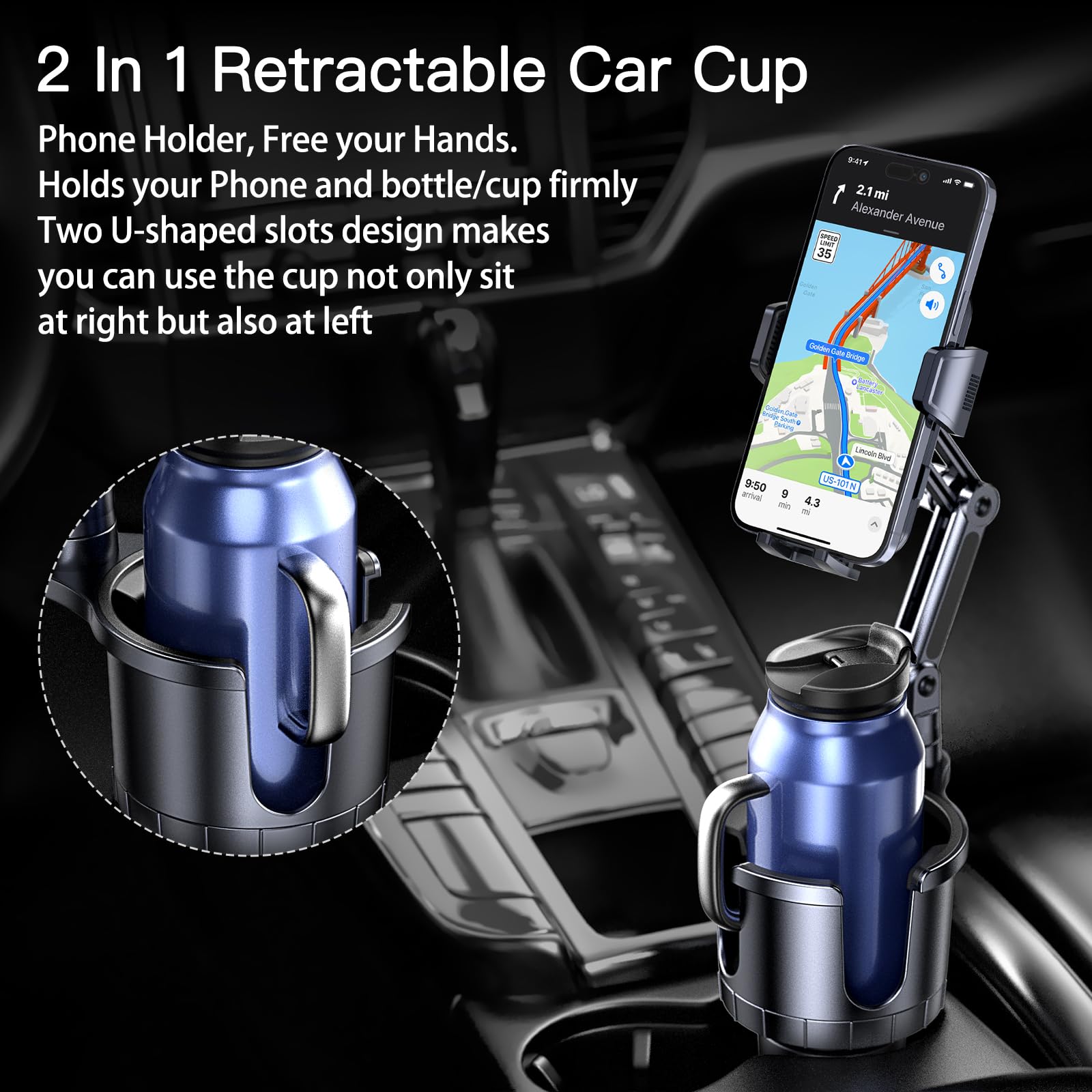 Uniwit Car Cup Holder Phone Mount, 2 In 1 Cup Holder Cell Phone Holder With Expander Adjustable Base For Car,360°Rotation Phone Mount Compatible With 4-7" Iphone Smartphones And Most Bottles