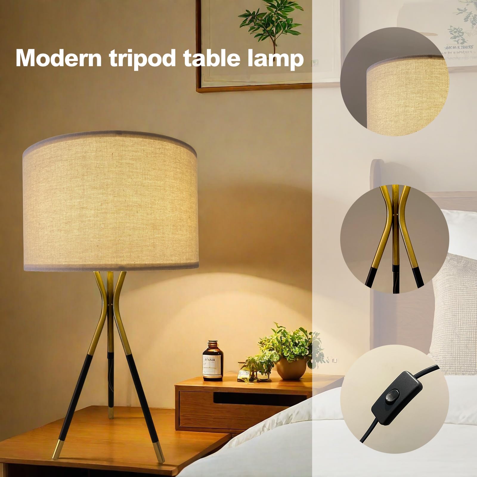 Jingoe 20.8" Modern Simple Table Lamp Set Of 2, Nightstand Lamp With Beige Linen Lampshade, Side Table Lamp For Bedroom Living Room Coffee Table Home Office (Includes 2 Bulbs)