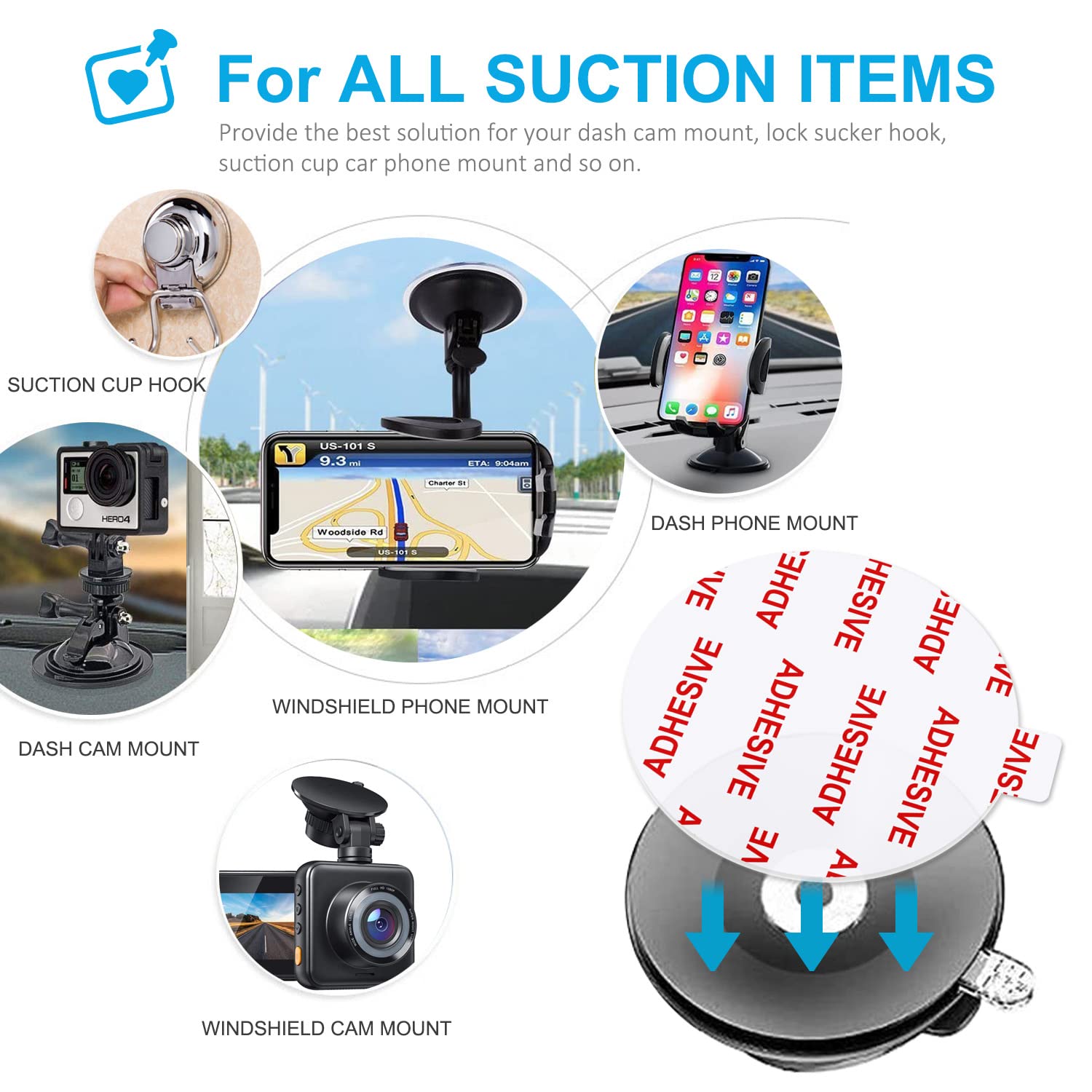 Azxyi 6 Pcs Clear Adhesive Replacement For Suction Cup Dashboard Phone Mount - Easy To Use, High Bond, Peels Off Without Leaving Residue