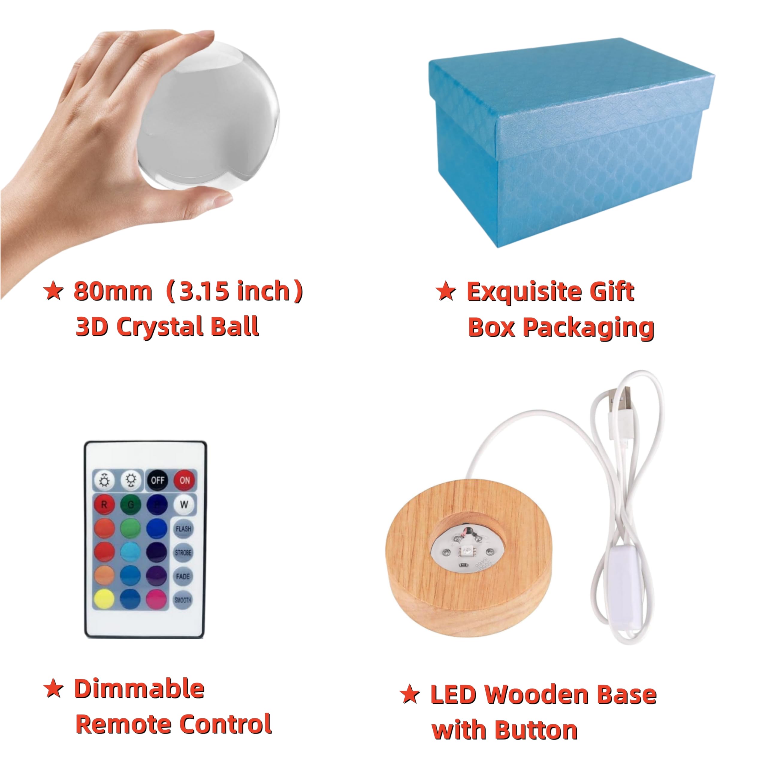 Digfpwt Galaxy Crystal Ball Night Light, 3.15 Inch 3D Solar System Crystal Lamp With Led Wooden Base, 16 Colors Change With Remote Control,  Box Packing,  Ideas For Friends (Galaxy)