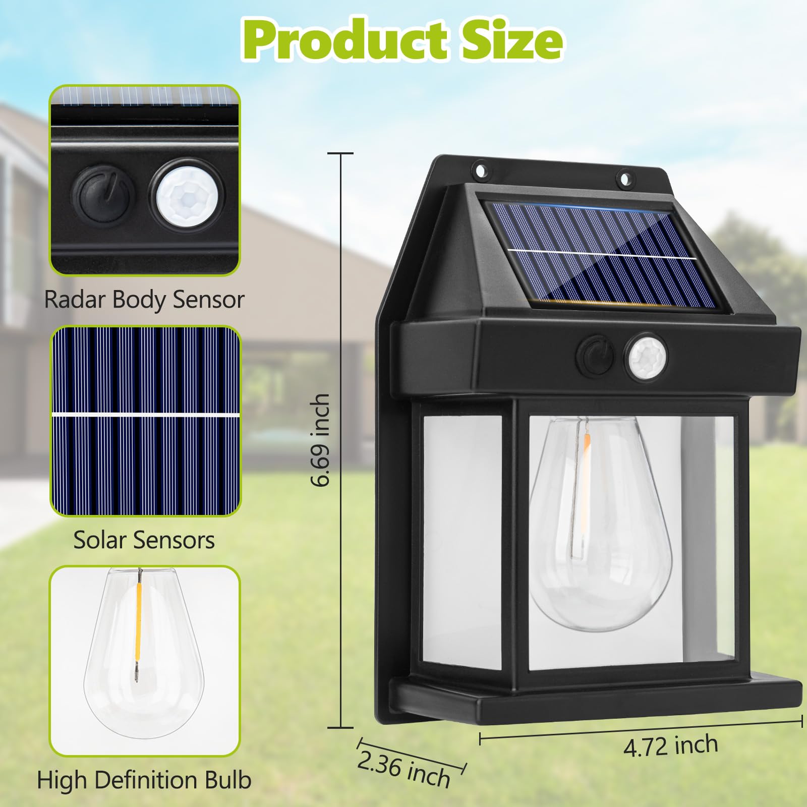 Motion-activated waterproof solar wall light for outdoor security lighting