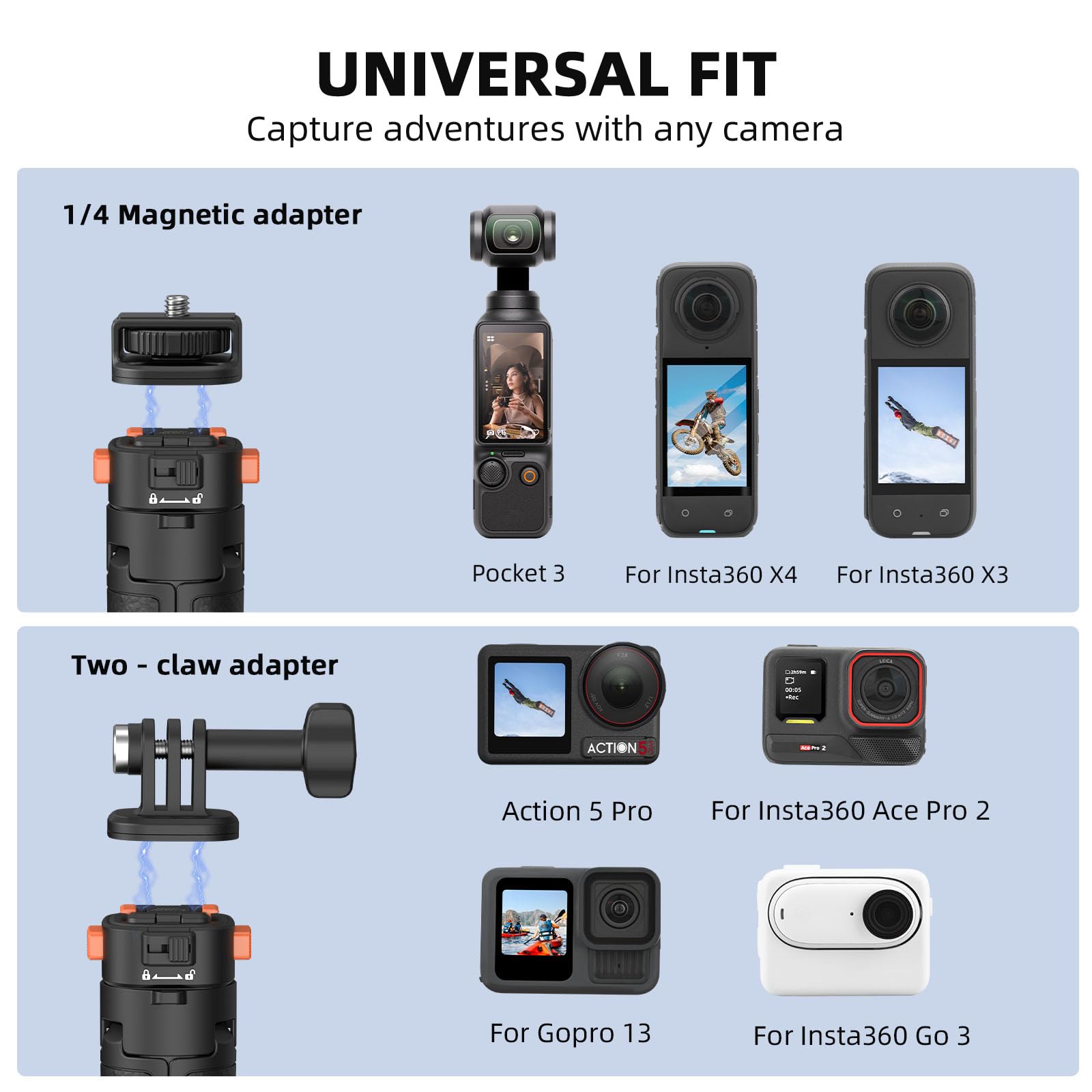 Brdrc 64In Pocket 3 Selfie Stick Tripod For Gopro Camera, Extendable Stand With Quick Release 1/4'' Screw Vlog For Dji Osmo Pocket 3 Action 5 Pro 4 3 For Insta360 X4 X3 X2 For Akaso Dslr Accessories