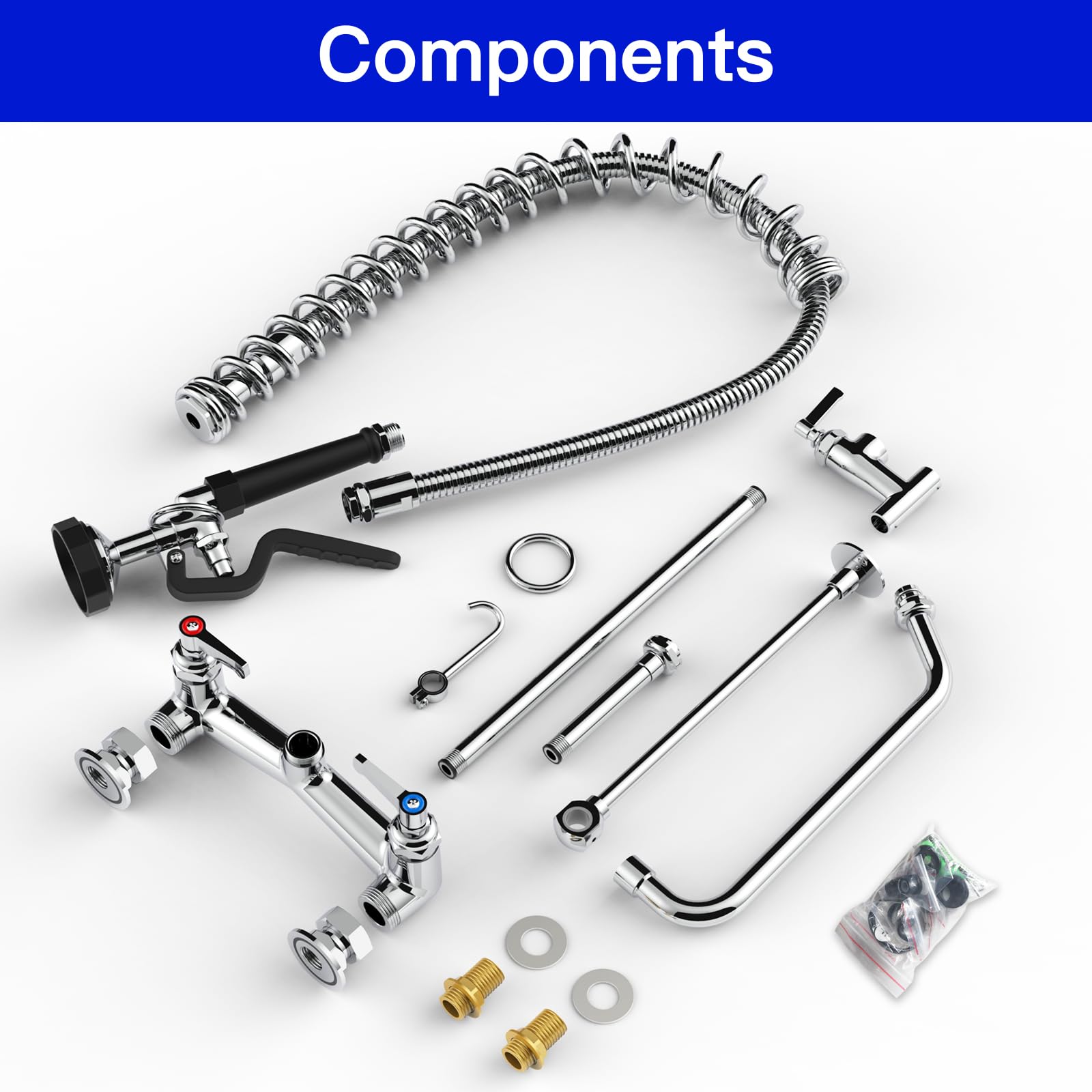 Gosifaca Commercial Kitchen Faucet 36” Height 12" Spout-Triangular Heavy Duty Body Wall Mount Faucet With Pre Rinse Sprayer Design For Commercial Kitchen Compartment Sink