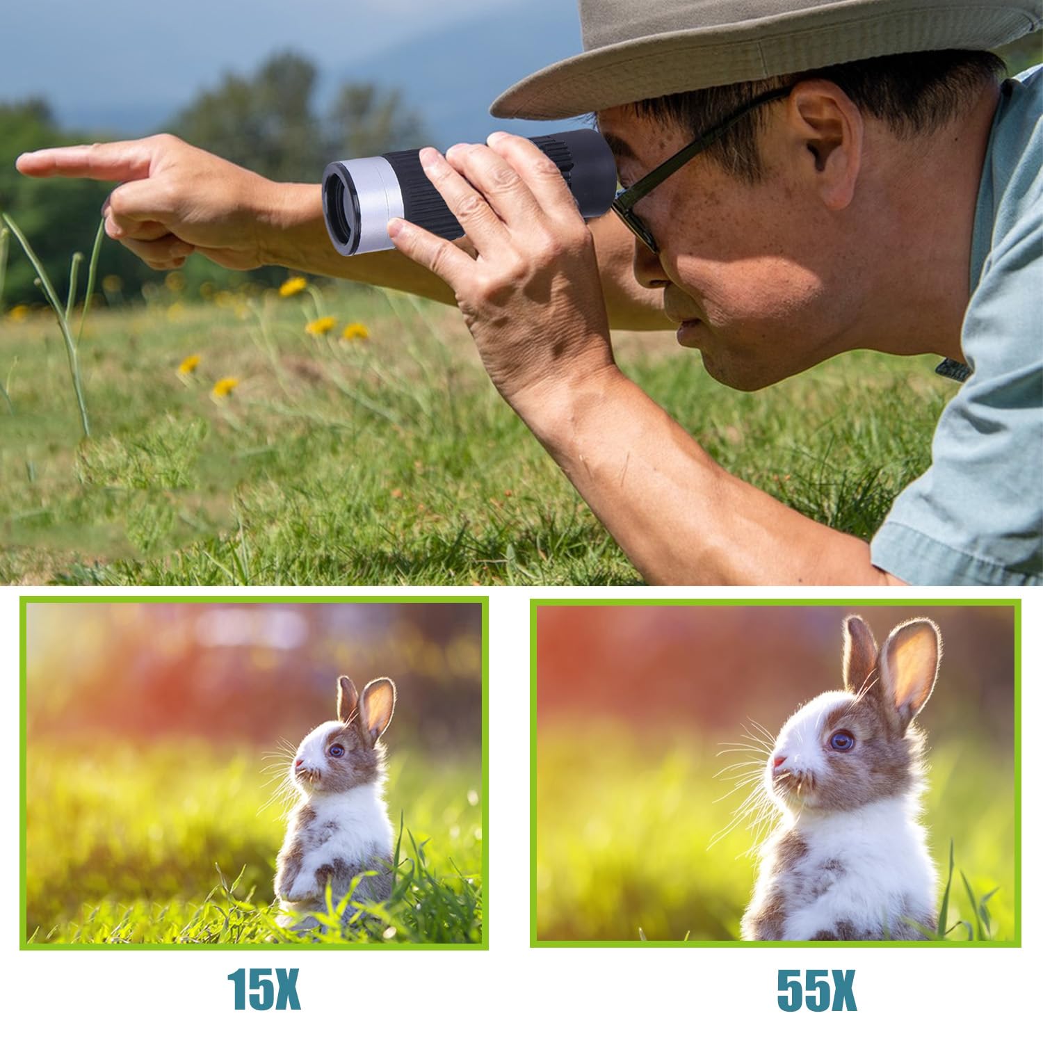 Rongon Pocket Monocular Telescope 15-55X21 Compact Binoculars Monocular For Adults High Powered For Stargazing Hunting Wildlife Bird Watching Travel Camping Hiking Dad