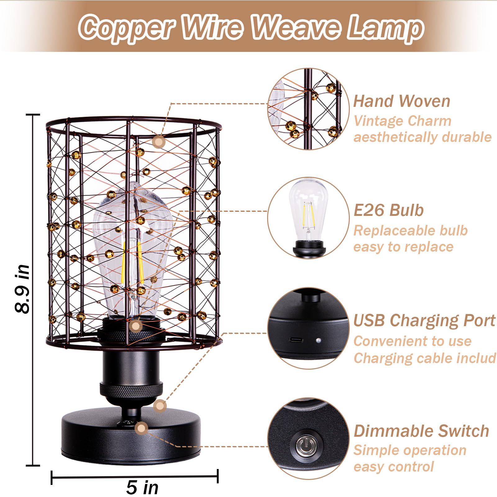 All Fortune Cordless Rechargeable Outdoor Table Lamps, Battery Operated Table Lamp With Stepless Dimmable Table Lights, Outdoor Lamps For Patio, Living Room, Bedroom, Indoor- Set Of 2