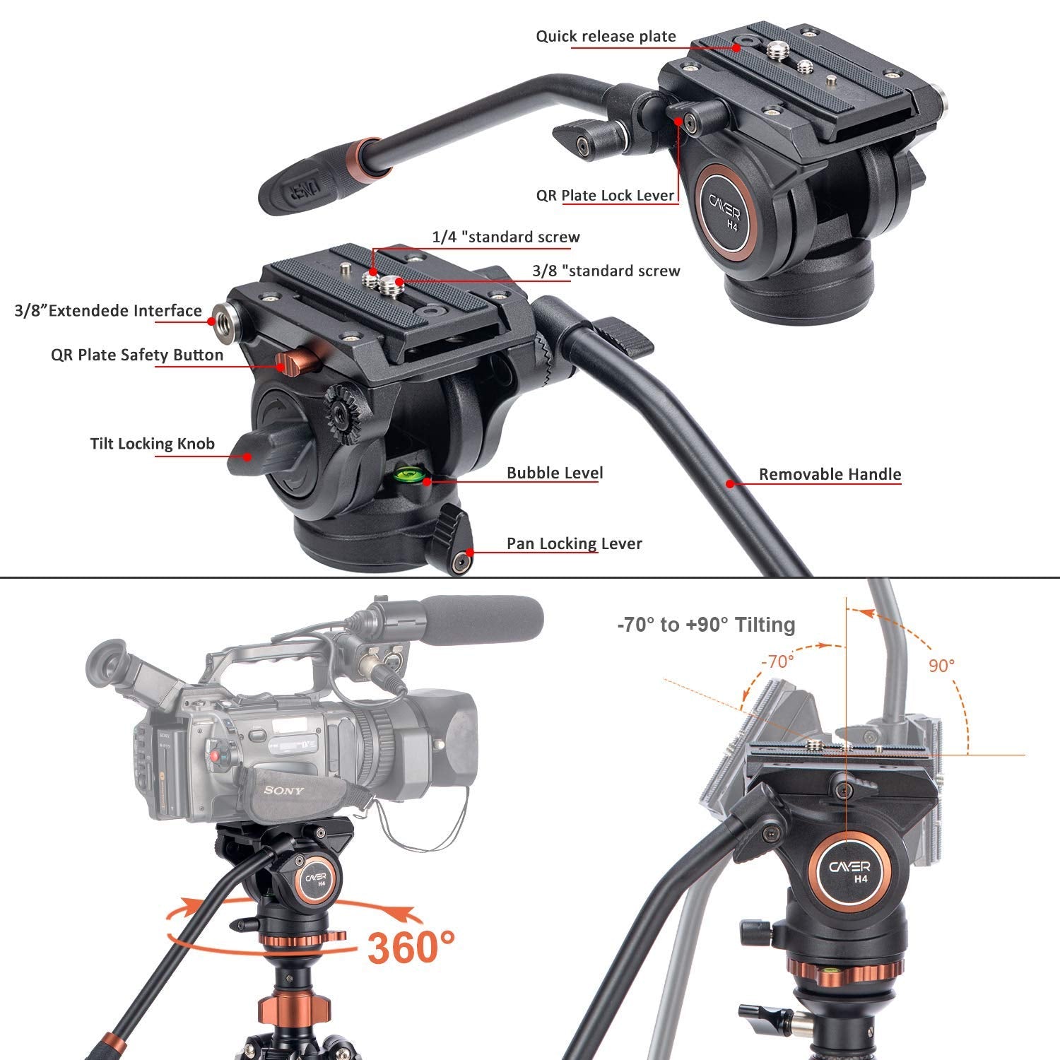 Cayer Cf2451 Carbon Fiber 67 Inches Professional Video Tripod Kit With Sv5 Monopod Feet
