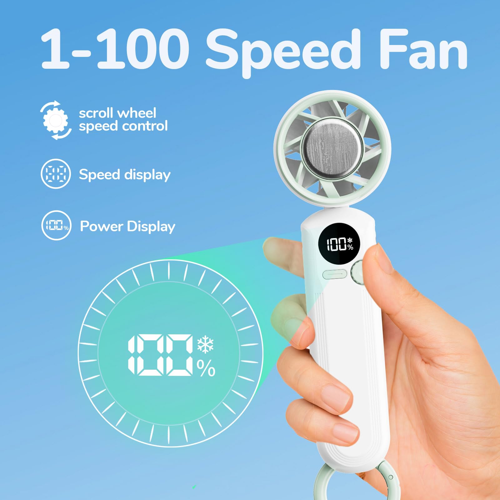 Portable Handheld Fan With Cooling Plate, 1-100 Speed Foldable Mini Fan With Stand, Hook & Lanyard