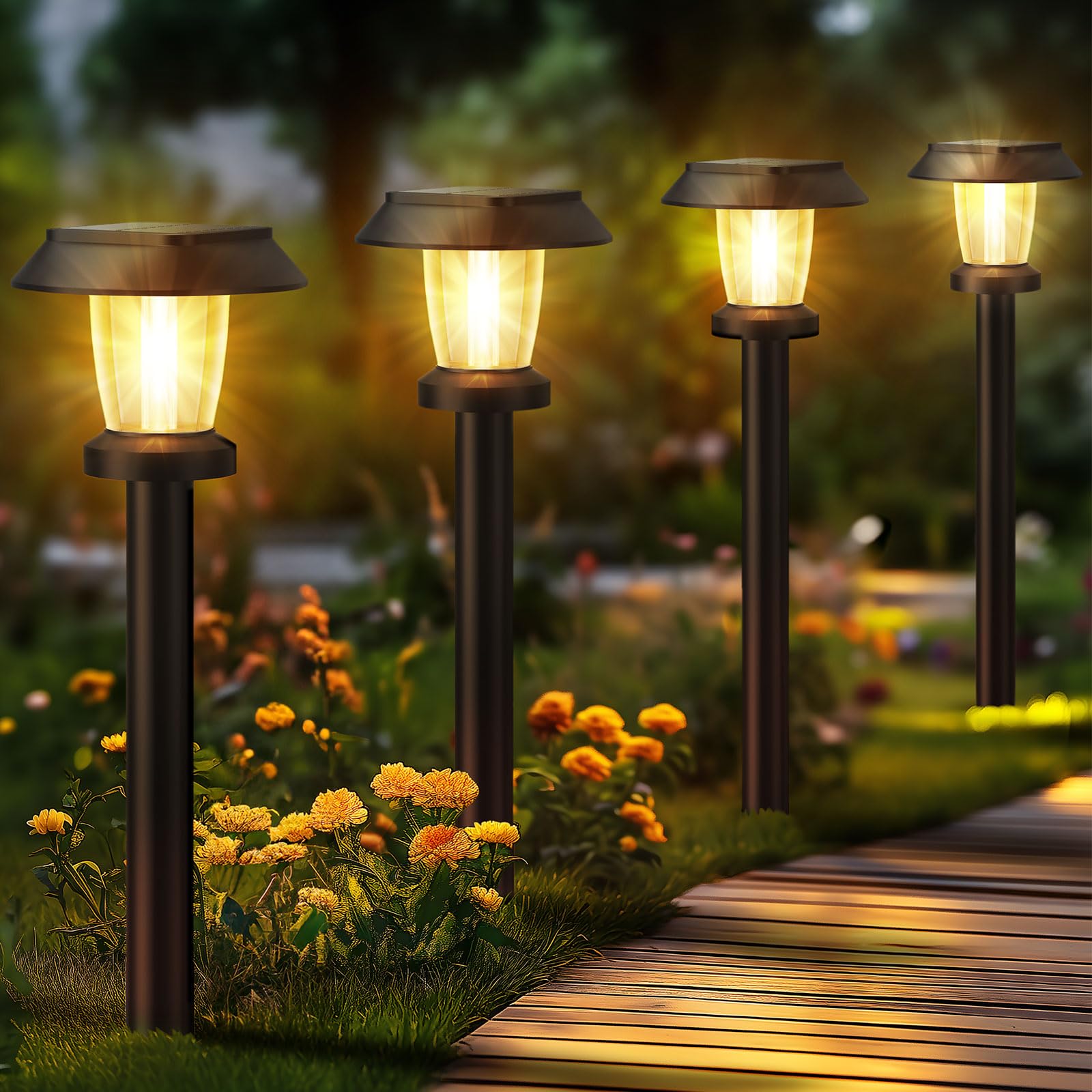 Alepod Solar Pathway Lights Outdoor - 8 Pack Solar Powered Garden Lights Waterproof, Decor Landscape Lighting With Three Lighting Modes For Yard, Lawn, Walkway, Driveway, Warm White