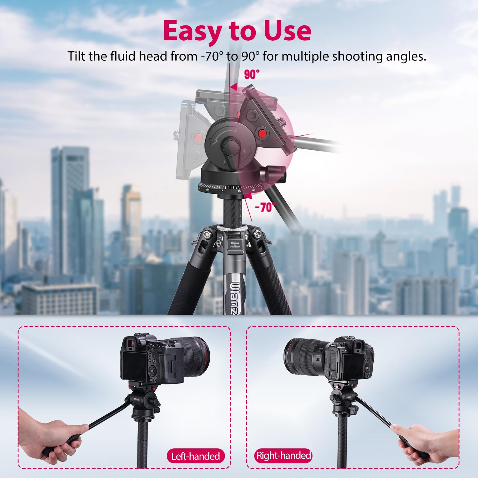 Ulanzi Mt-81 Camera Video Tripod With 360 Fluid Head & U210 Mini Pan Tilt Head, Black, Compatible With Camera, Camcorder, Cellphone, Tablet & Other Devices, Floor Mount