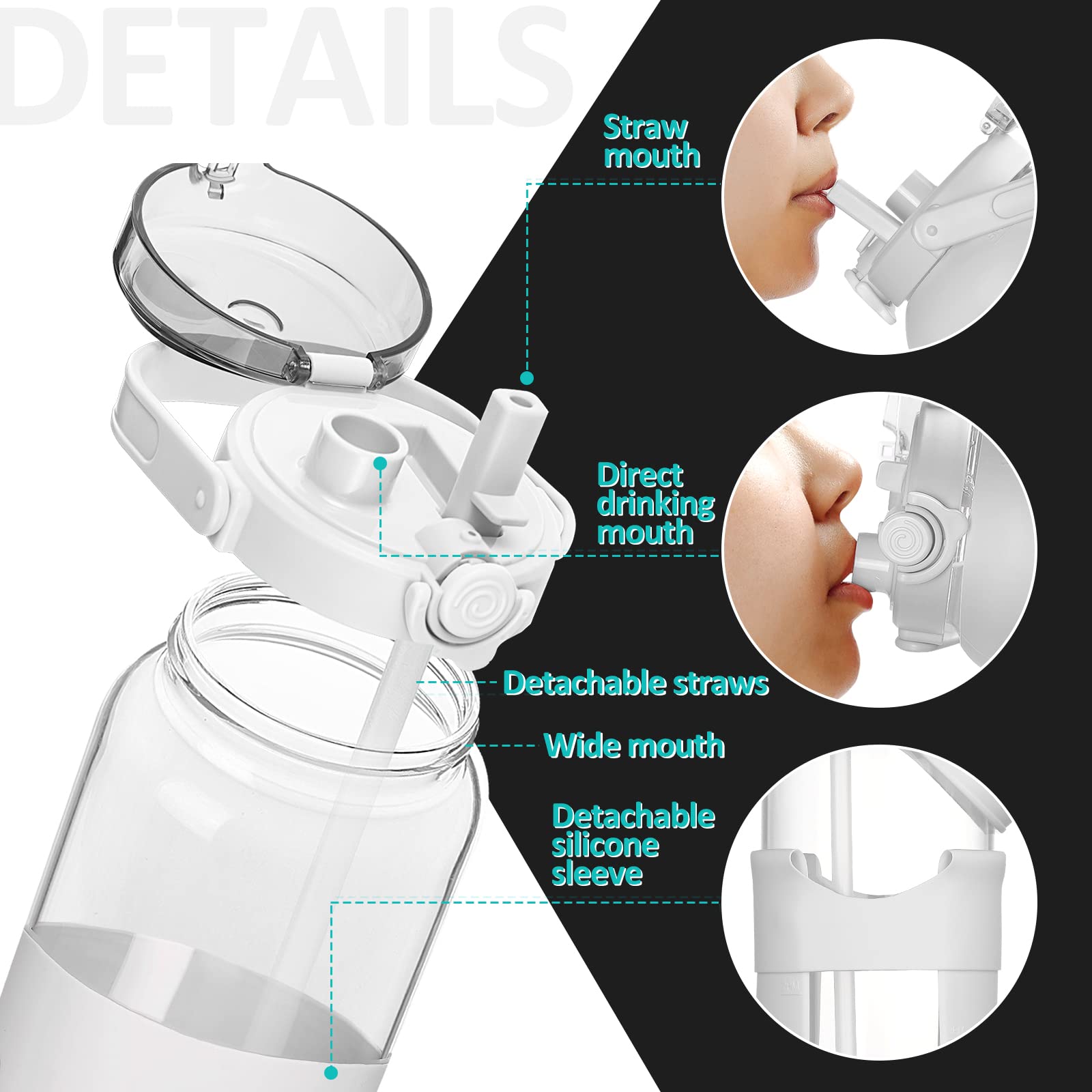 Bluego 64Oz Glass Water Bottles With Straw Time Marker Half Gallon Large Motivational Water Bottle