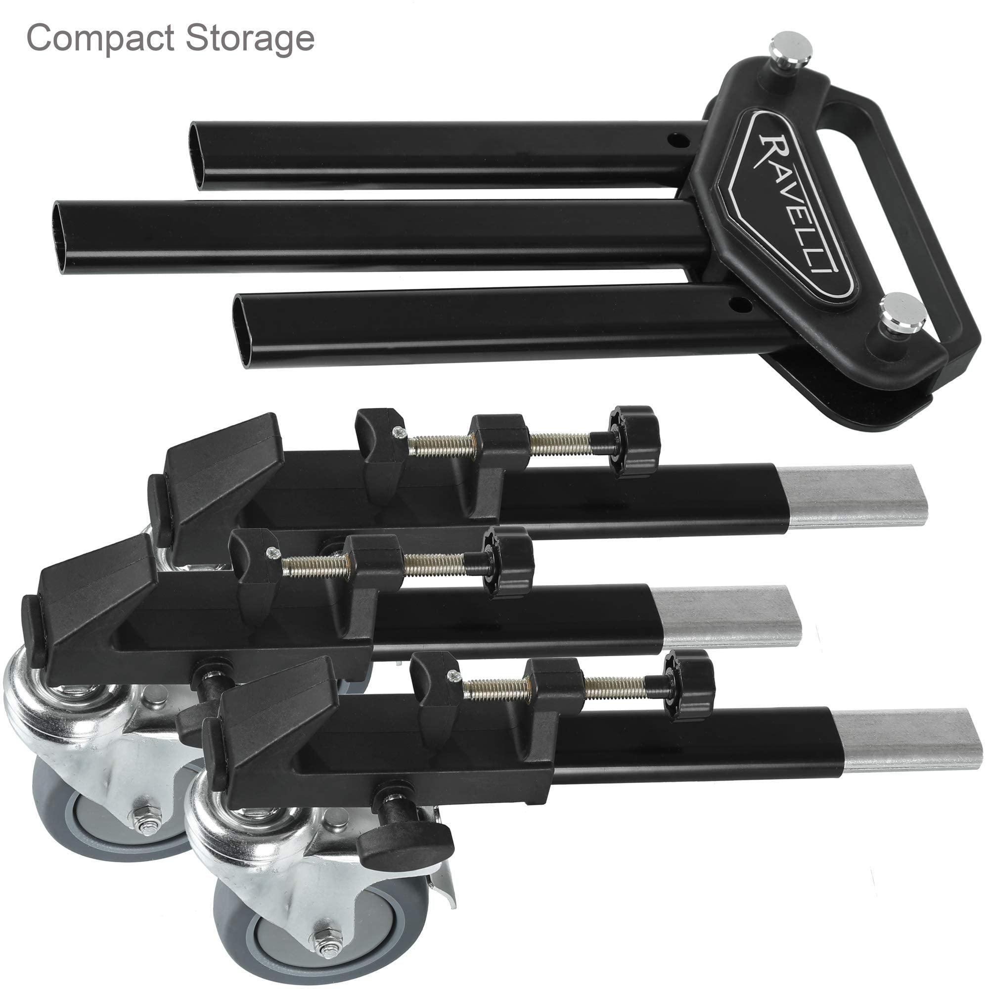 Ravelli Atd Heavy Duty Professional Photo Tripod Dolly With 3" Ball-Bearing Rubber Step-Lock Wheels Holds 45Lbs At 37" Spread With Two Section Solid Aluminum Bar Reinforced Non-Telescoping Leg Design