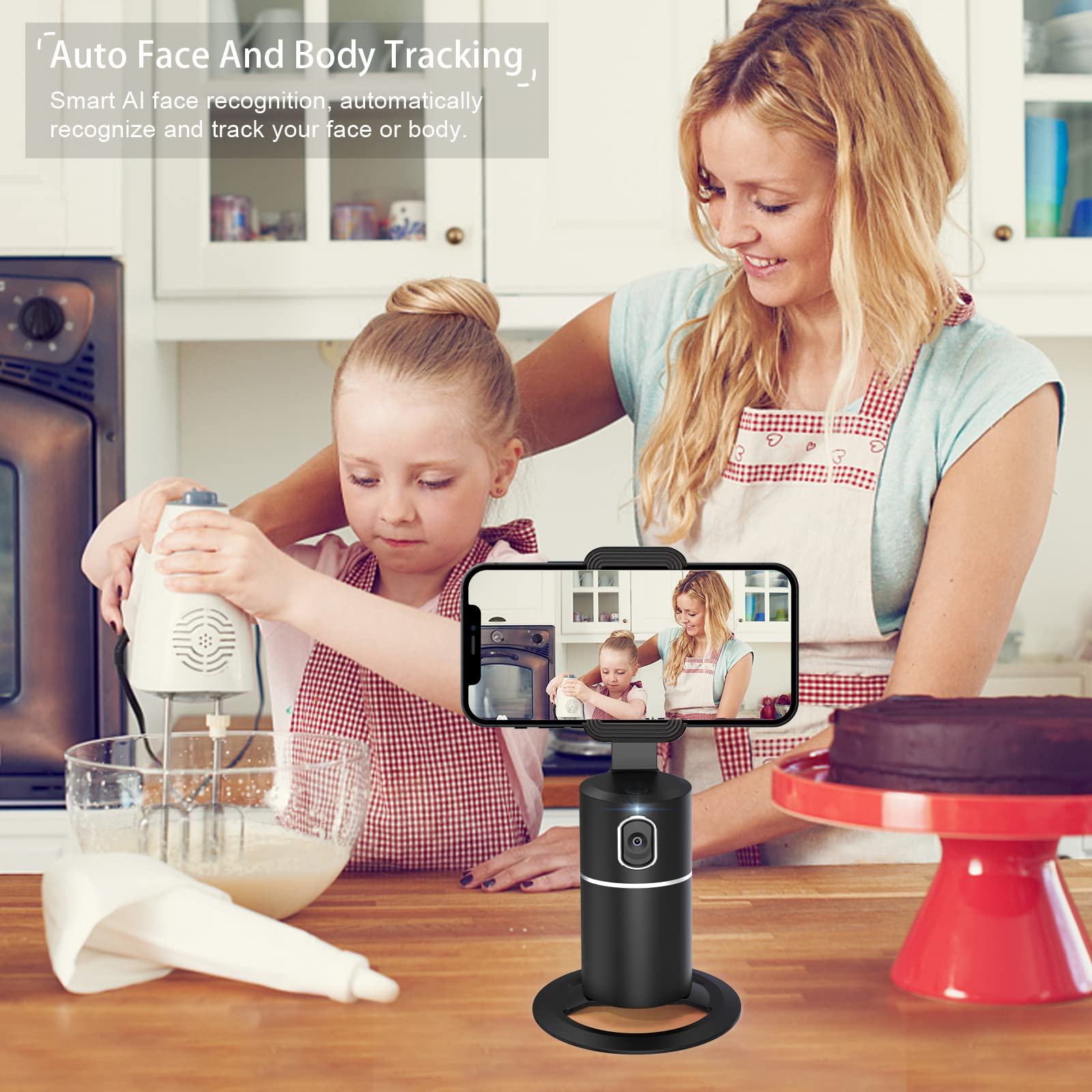 Airivo Auto Face Tracking Tripod, 360°Rotation Camera Phone Holder Auto Fast Following, Rechargeable Phone Stand For Live Video Youtube Tik Tok, Universal Stand Black(No App)