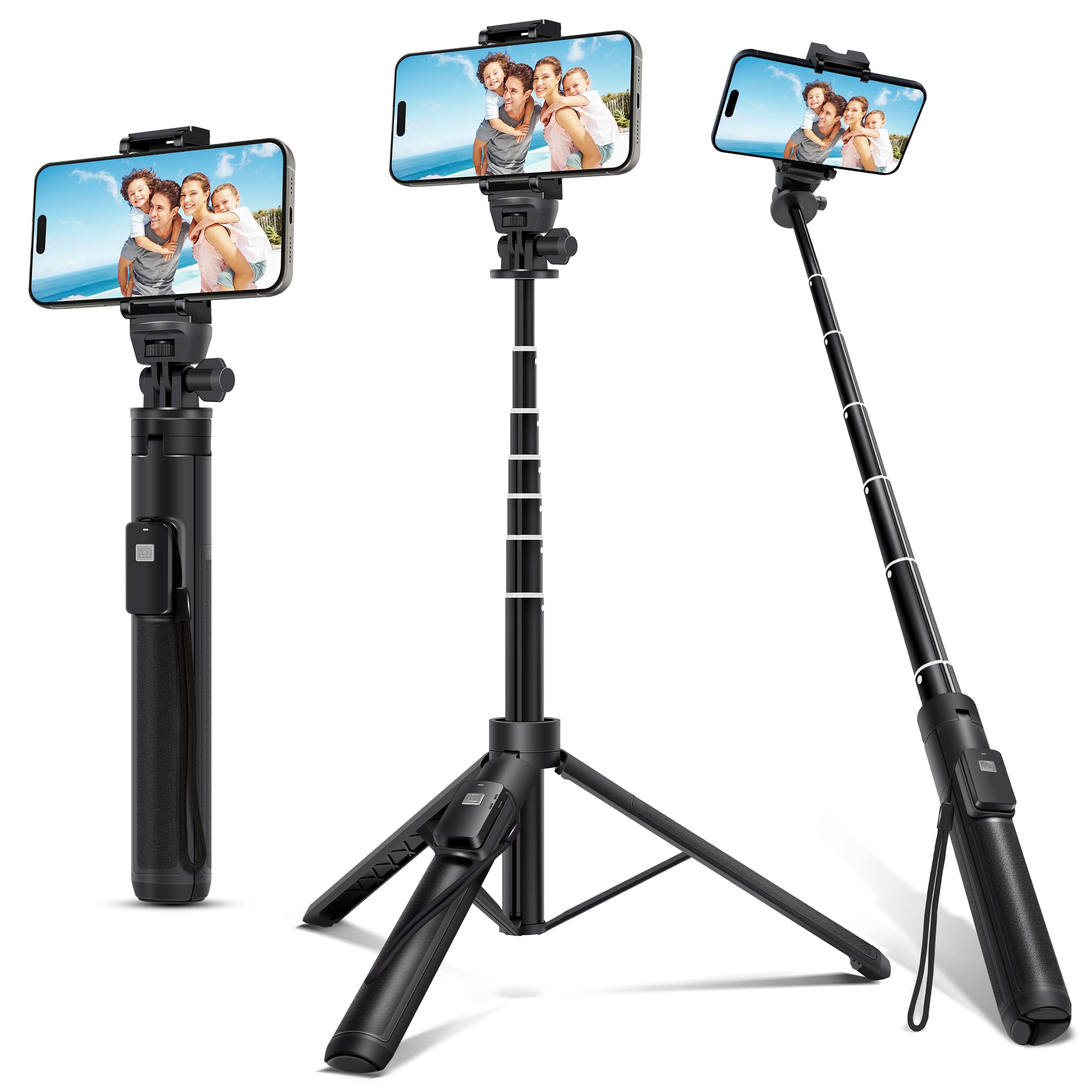 Alptoy 62-Inch Selfie Stick And Tripod Legs For Cell Phone And Camera, Portable Travel Tripod Stand, Remote Control, Compatible With Iphone & Android And Camera (Black)