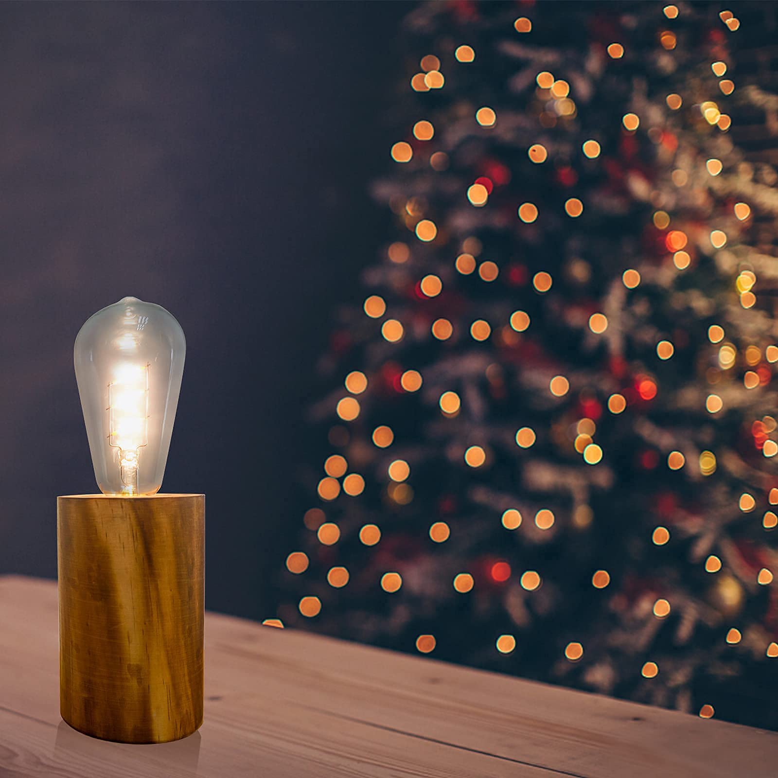 Yishine Battery Operated Table Lamp Wood Night Light Decorative Table Light For Bedroom Living Room Lights Bedside Table Lamp Desk Decorative Lights Bright Light Festival Home Decoration(Single)