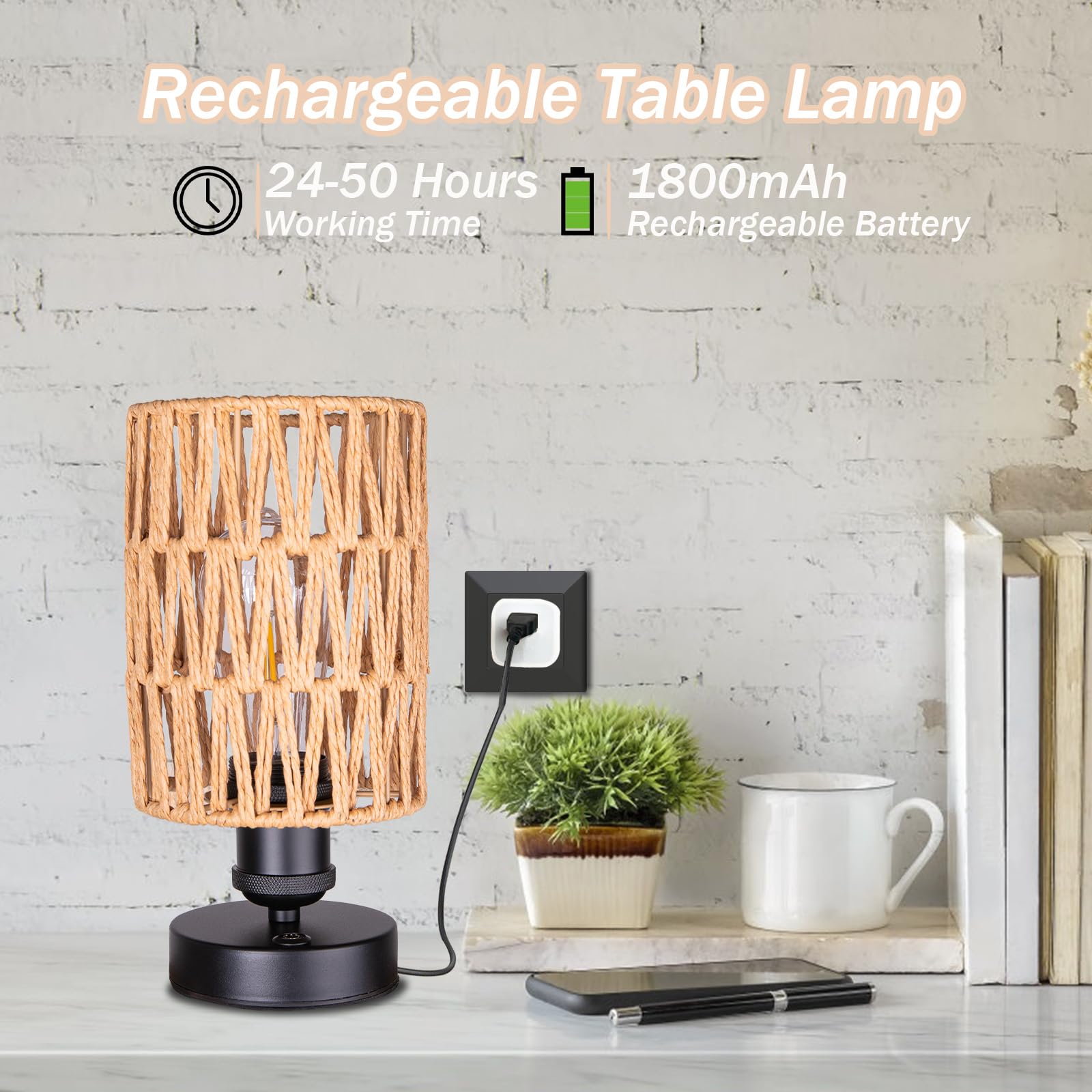 All Fortune Cordless Rechargeable Outdoor Table Lamps, Battery Operated Table Lamp, Stepless Dimmable For Patio, Living Room, And Bedroom (Bulb Included) - Set Of 2 (Beige)