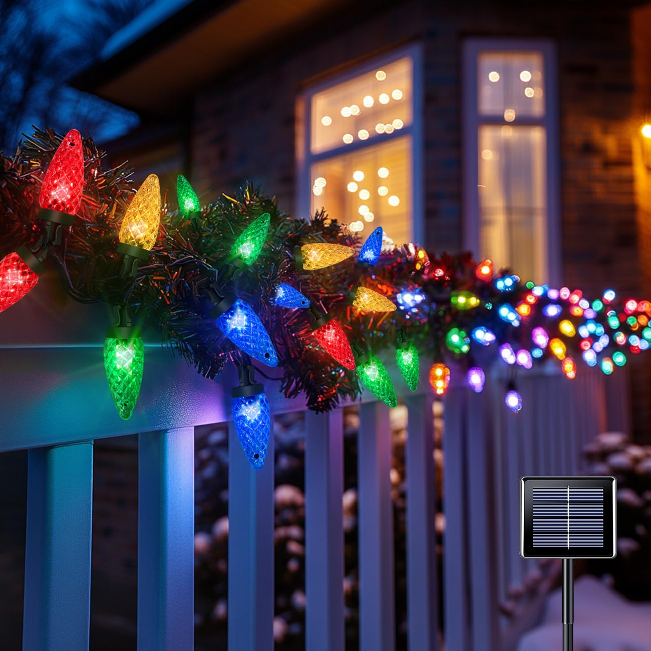 Anycosy 40Ft Solar Christmas Lights Outdoor 120 Leds C6 String Lights With Timer Function Plug In 8 Modes For Christmas Light Decorations