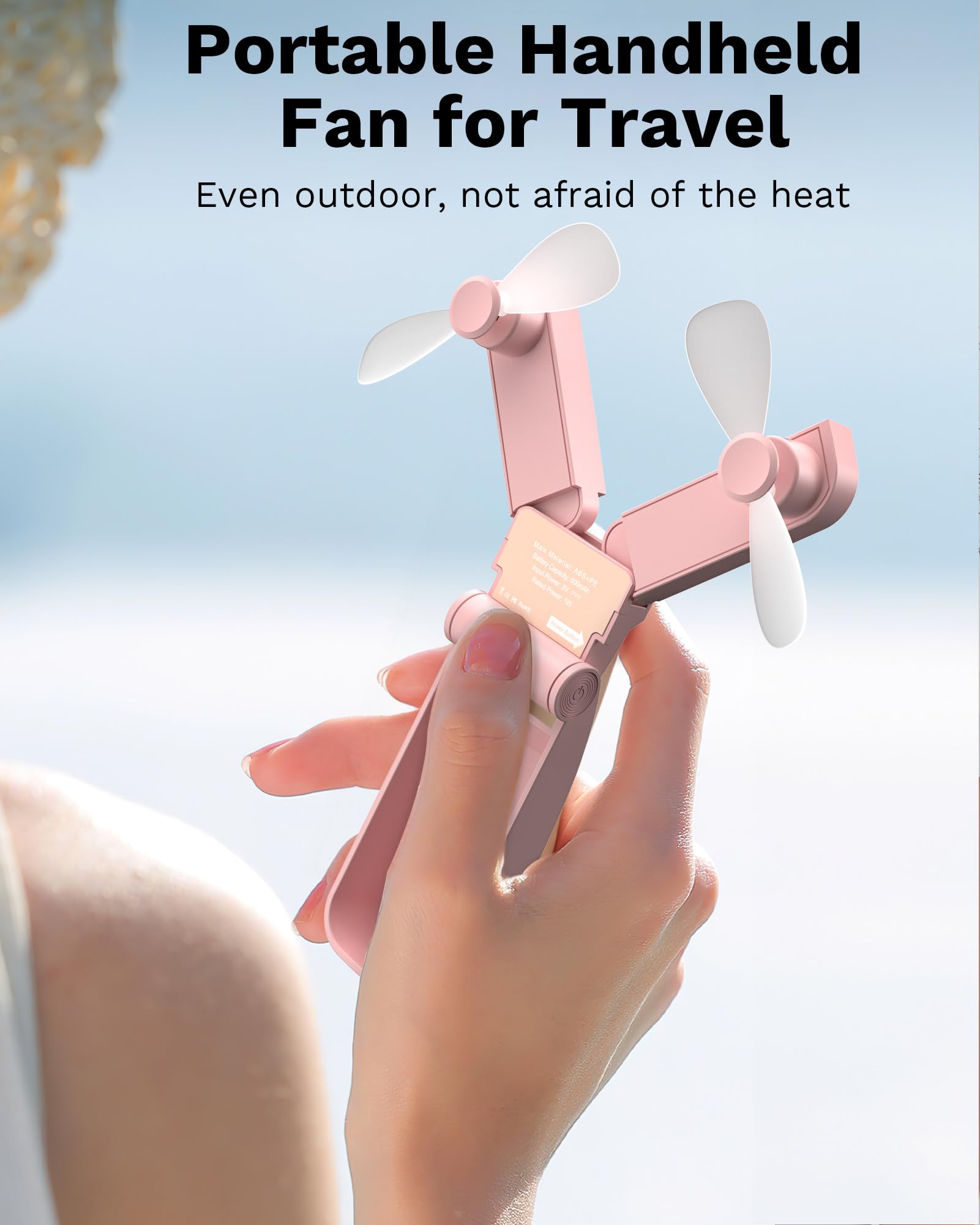 Koonie Portable Handheld Fan, Foldable Battery Operated Fan With Dual Head, 2 Speeds, Small Pocket