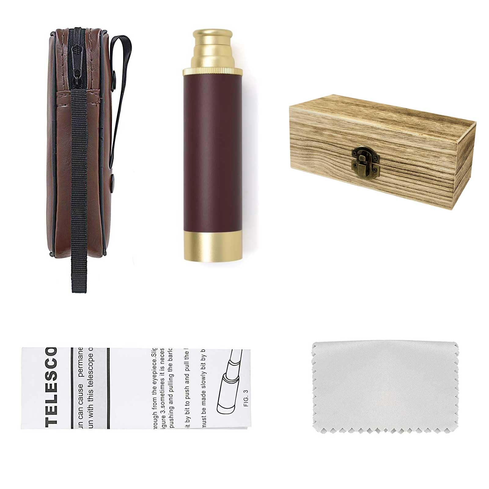 Aubric Pirate Monocular Telescope For Kids & Adults 25X30 High Powered Zoomable Collapsible Brass Handheld Waterproof Telescope Monocular For Cruise Ship Travel Watching Games Hiking Hunting