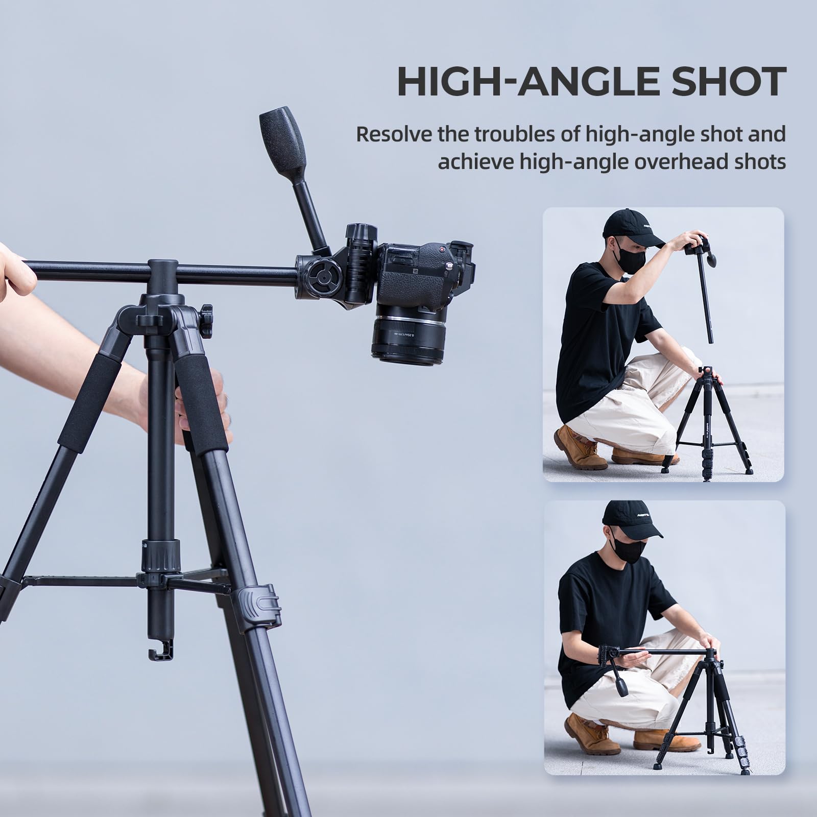 Ambitful 62" Professional Camera Tripod, Black - Removable Horizontal Mount For Dslr/Phone/Camcorder/Spotting Scopes, Tall Video Recording