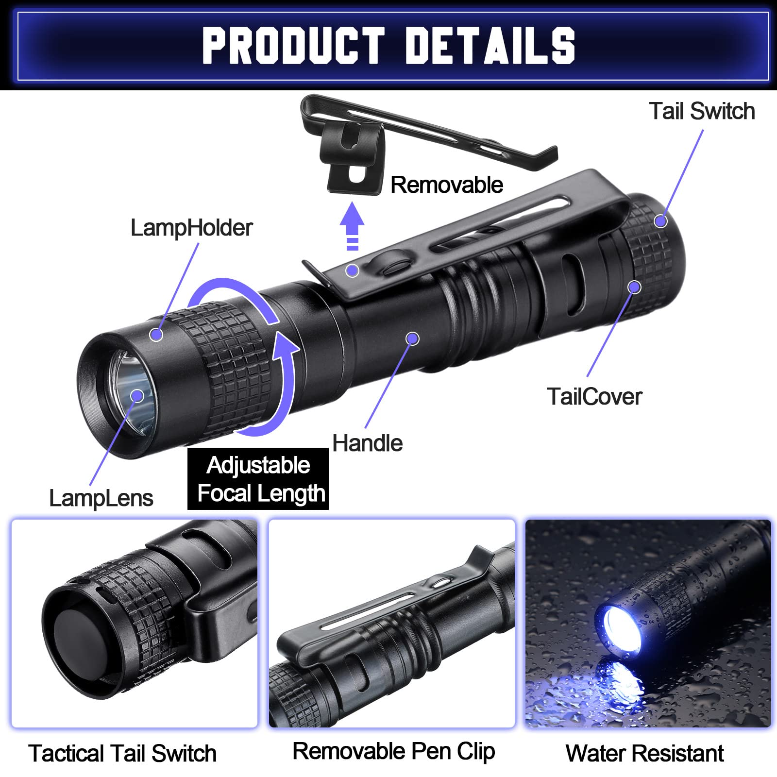 Zhehao 30 Pcs Mini Led Flashlight Bright Aluminum Penlight Flashlights With Clip Small Water Resistant Pocket Flash Light For Night Reading Emergency Hurricane(White Light, 3.5 Inch)