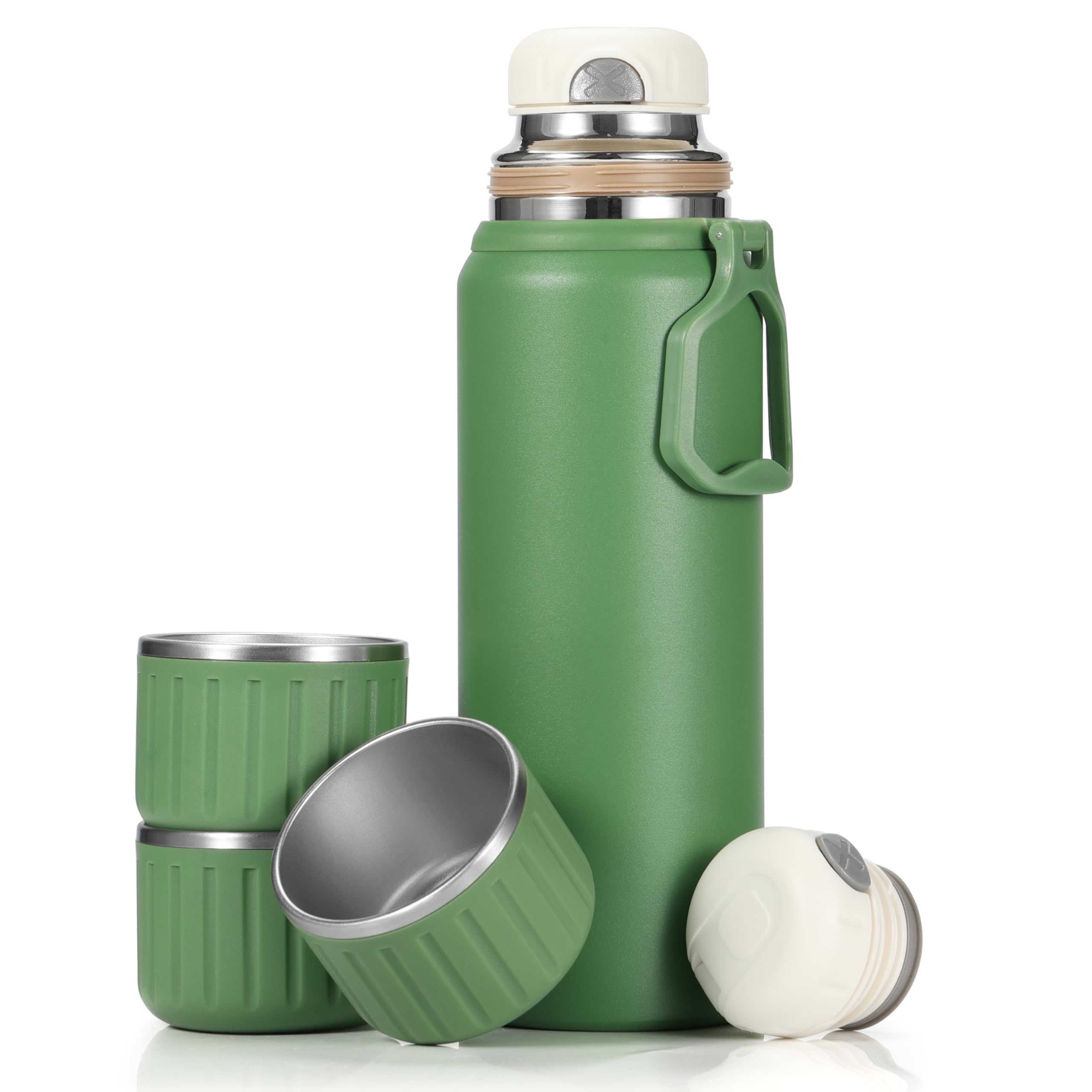 750Ml/27 Oz Coffee Thermo With 3 Cups, Insulated Water Bottle, Stainless Steel Vacuum Flask Set