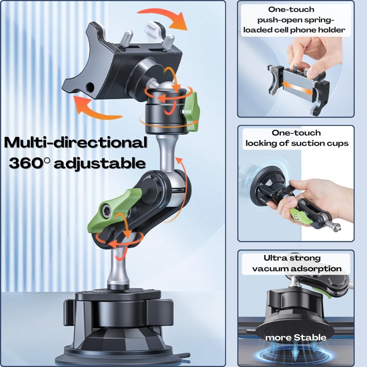 Tmengdao Suction Cup Phone Mount, Ultra-Stable Phone Holder For Vlog Shooting, 360 Rotation For Windshield, Roof Glass, Car Window, Fit For All Smartphones