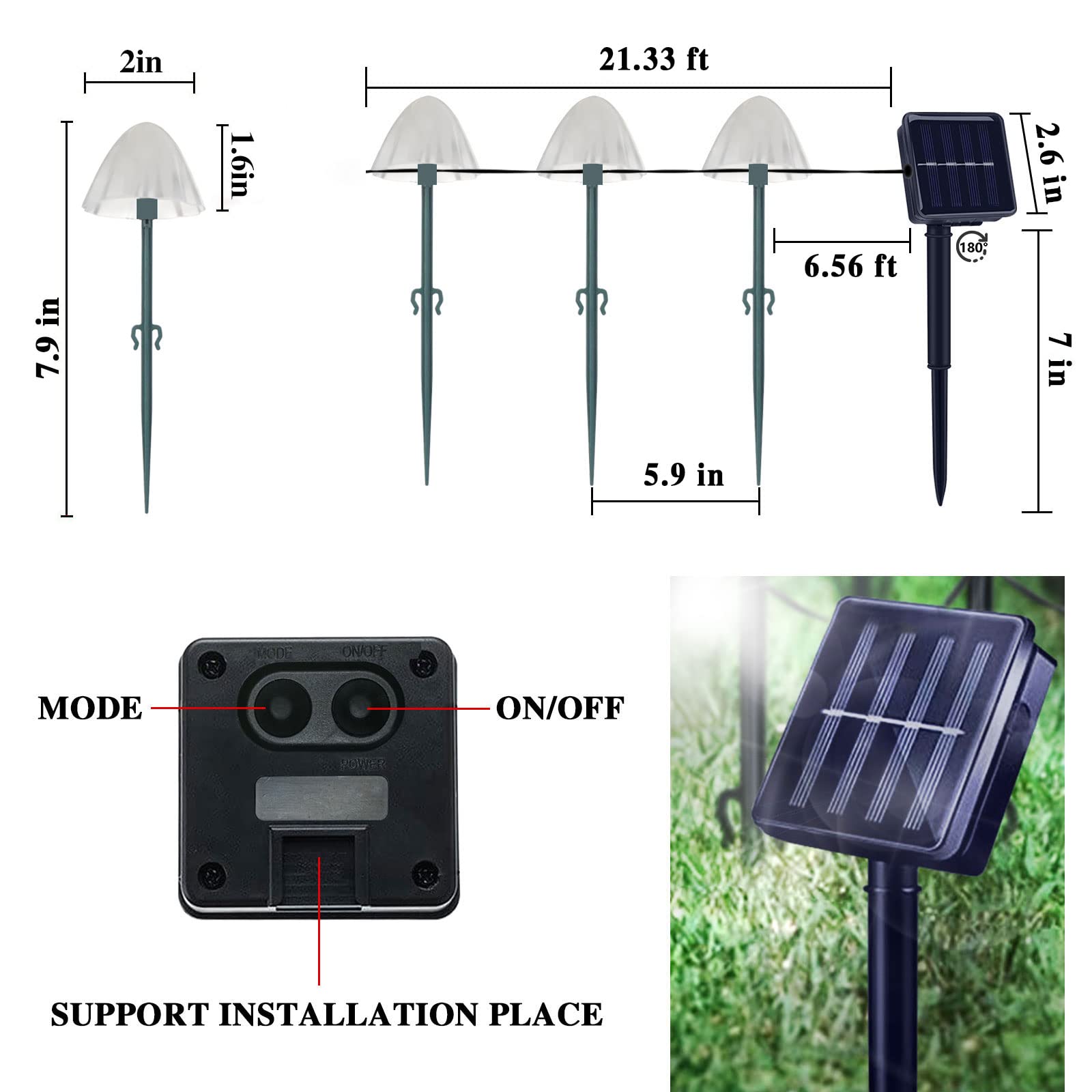 T4U888 30 Pcs Mushroom Solar Lights, 8 Modes Outdoor Fairy Lights With 800Mah Battery Waterproof Garden Light For Backyard Wedding Christmas Party(Warm White)