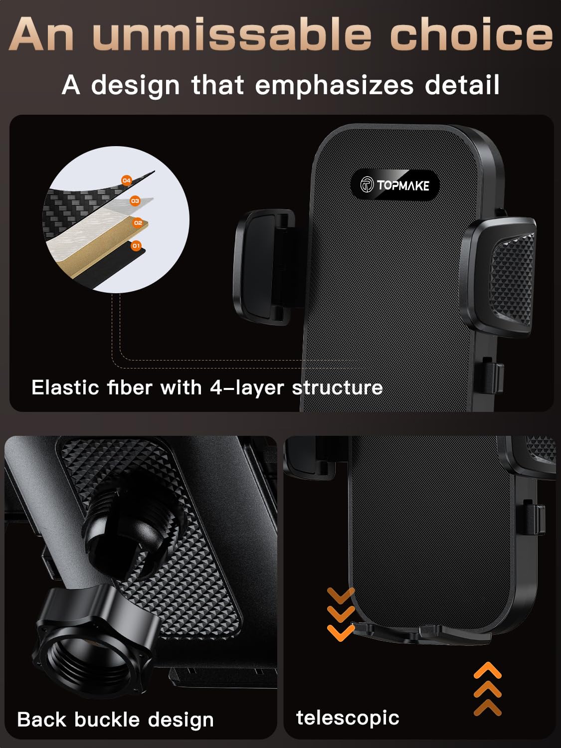 Topmake Car Phone Holder Mount,【 】 3-In-1 Cell Phone Holder For Car, Dashboard Windshield, Suction Cup Hands- Car Phone Stand, Automobile Cradles Universal,Black